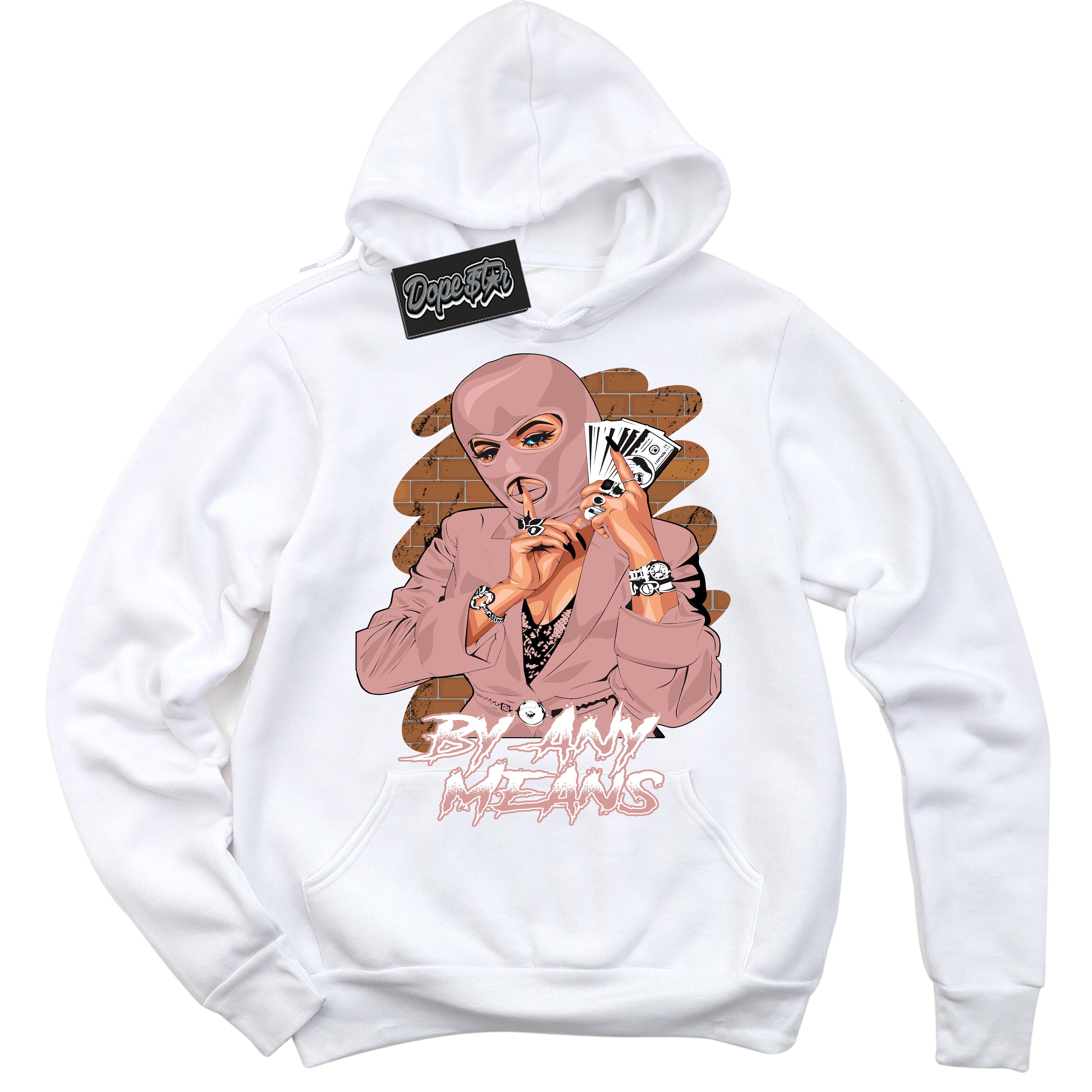 Cool White Hoodie with “ By Any Means ”  design that Perfectly Matches Legend Pink 11s Jordans.
