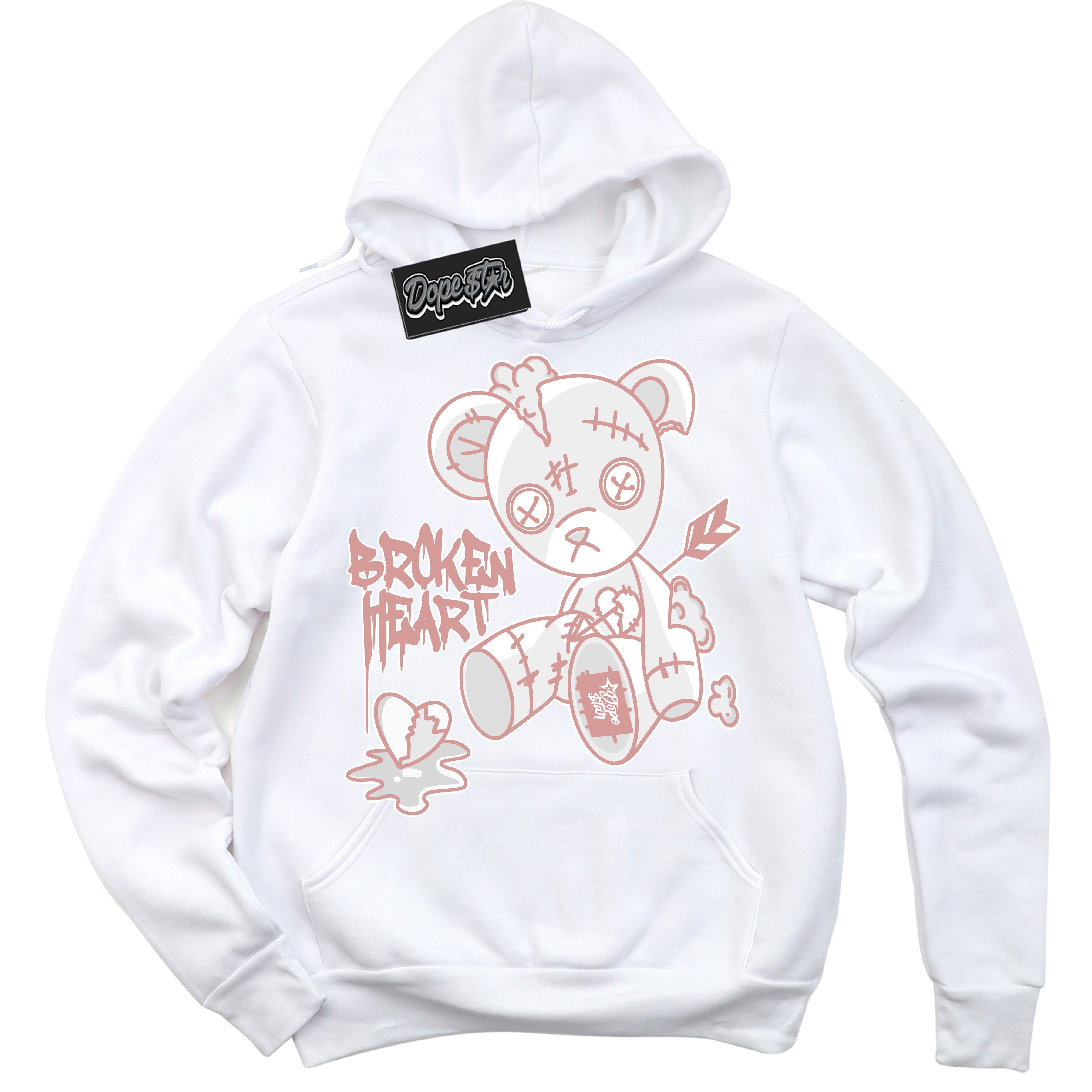 Cool White Hoodie with “ Broken Heart Bear ”  design that Perfectly Matches Legend Pink 11s Jordans.
