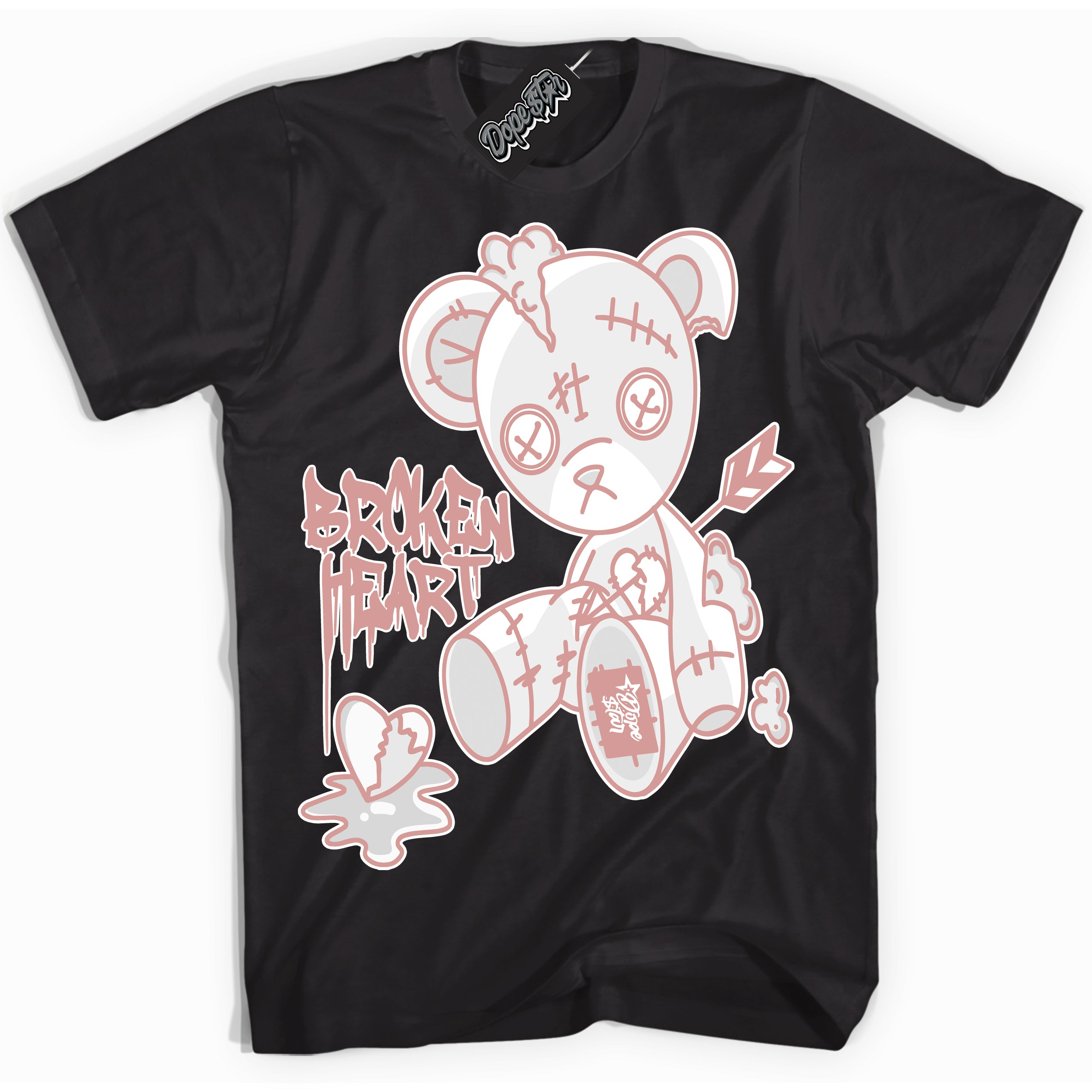 Cool Black Shirt with “ Broken Heart Bear ” design that perfectly matches Legend Pink 11s Jordans.
