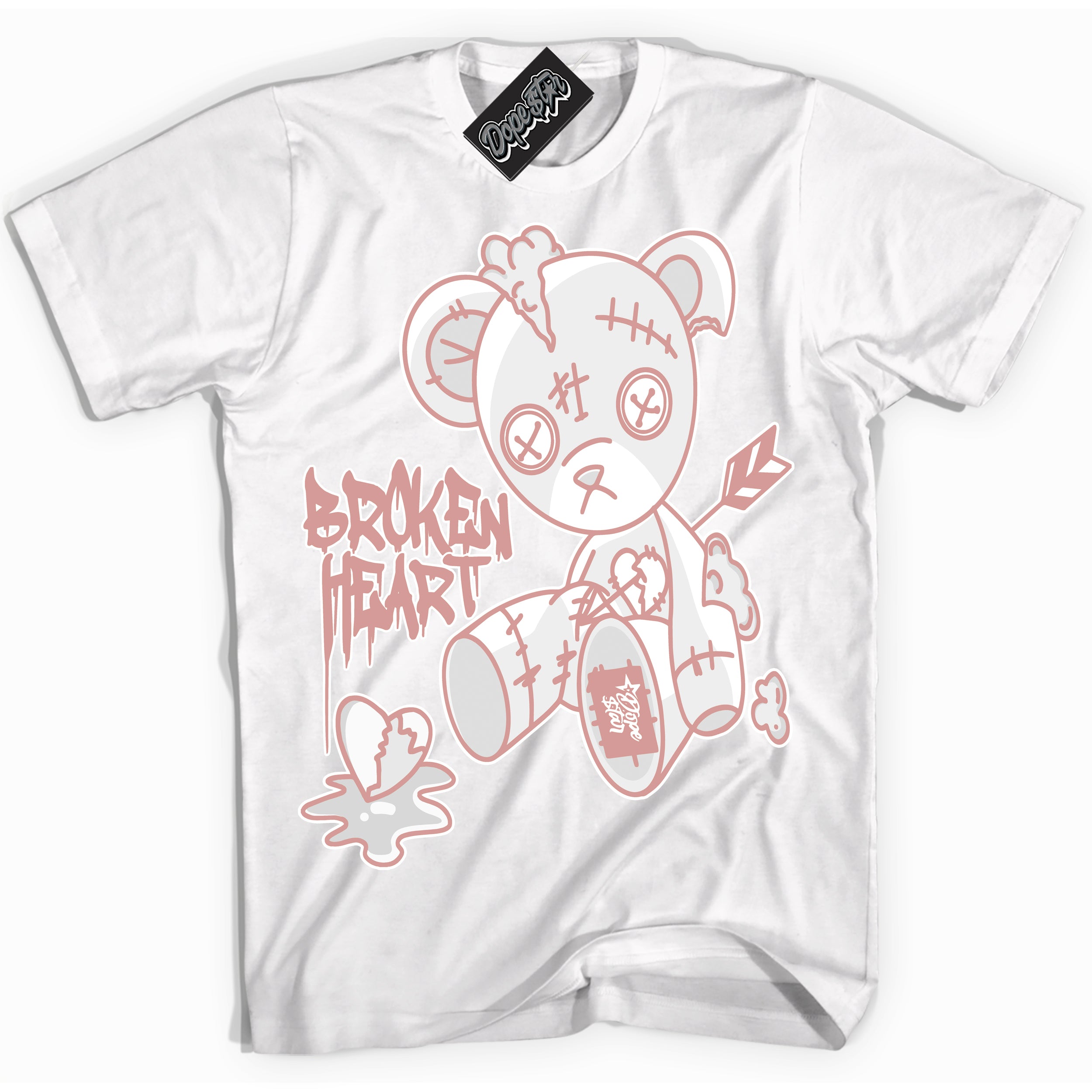 Cool White Shirt with “ Broken Heart Bear ” design that perfectly matches Legend Pink 11s Jordans.
