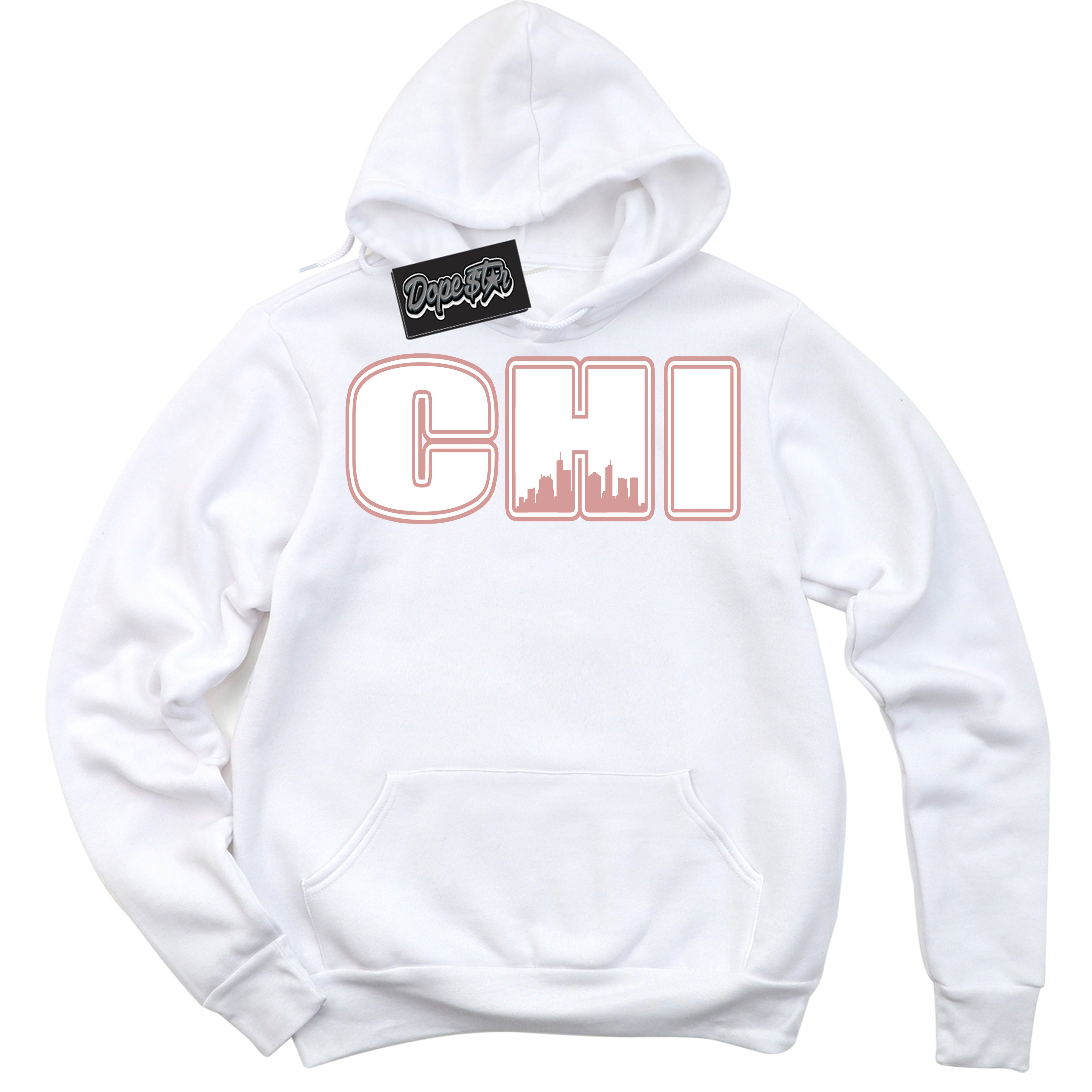 Cool White Hoodie with “ Chicago ”  design that Perfectly Matches Legend Pink 11s Jordans.
