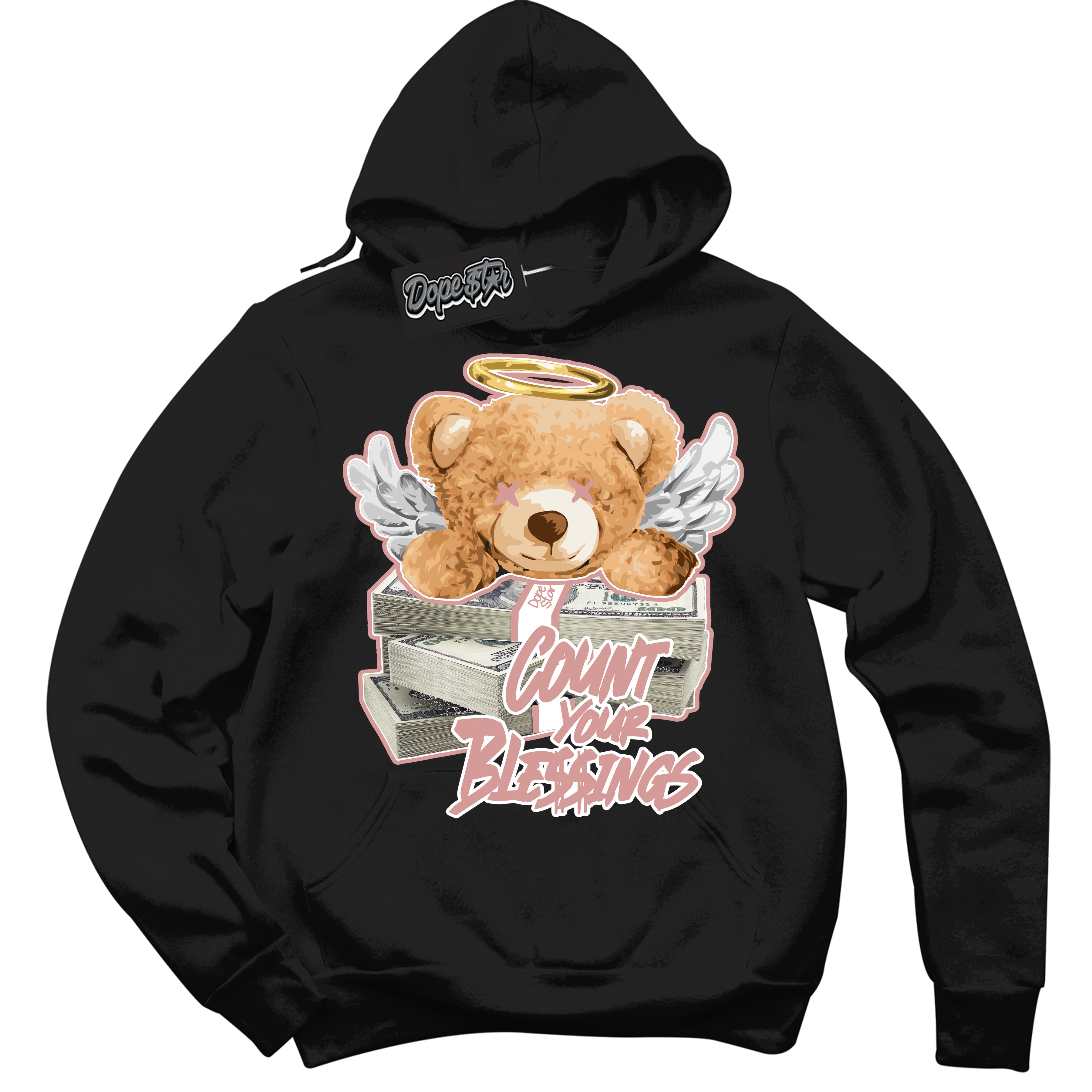 Cool Black Hoodie with “ Count Your Blessings ”  design that Perfectly Matches Legend Pink 11s Jordans.
