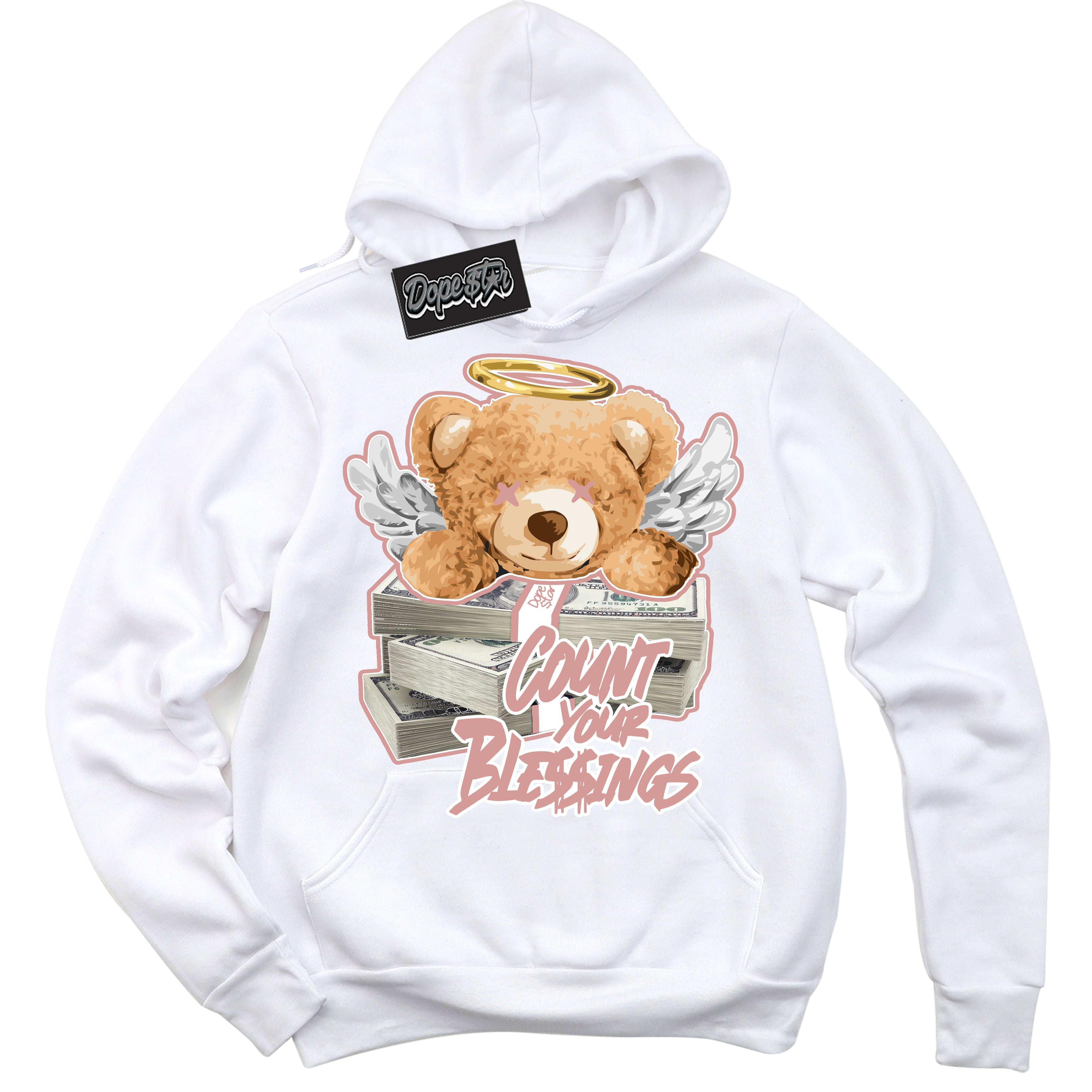 Cool White Hoodie with “ Count Your Blessings ”  design that Perfectly Matches Legend Pink 11s Jordans.
