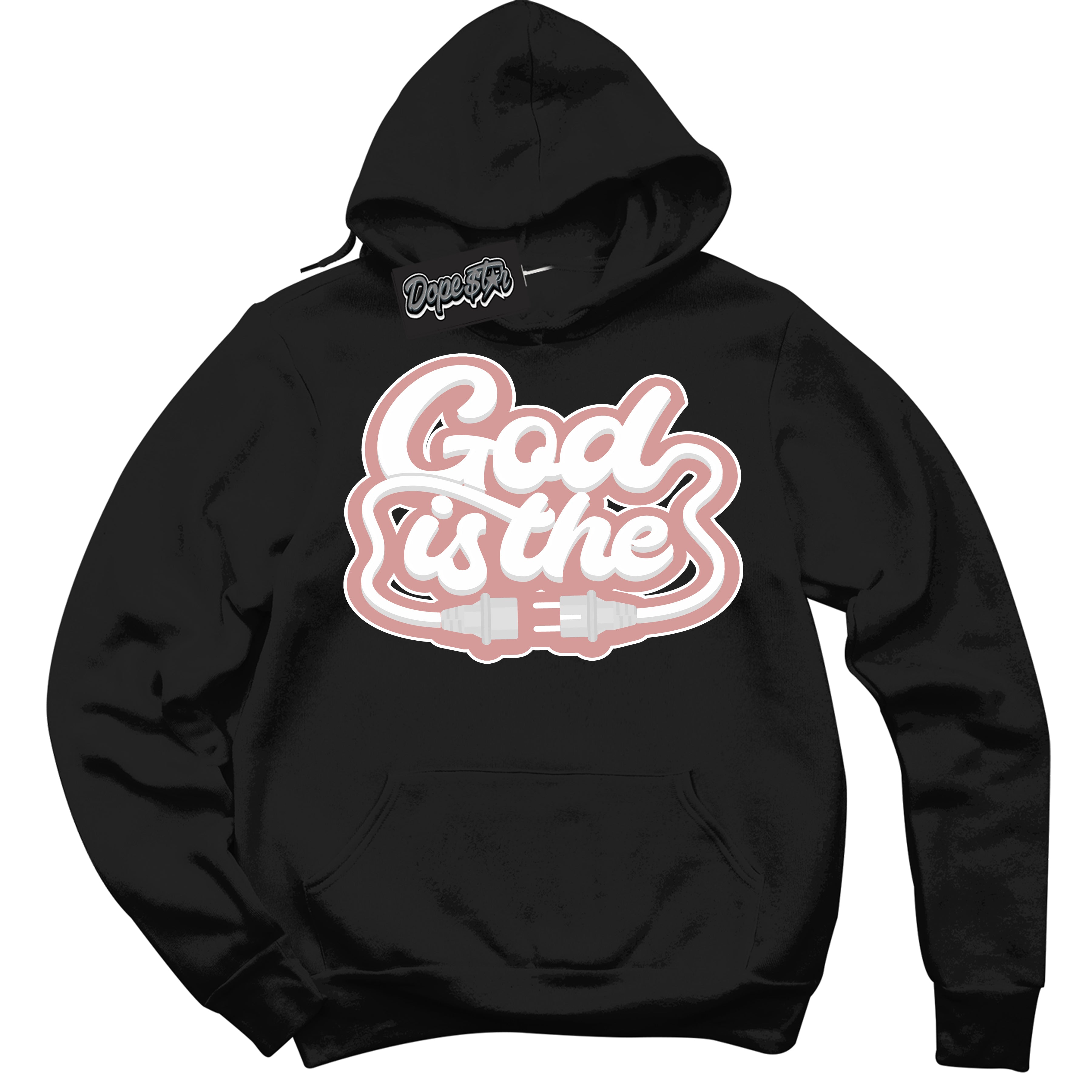 Cool Black Hoodie with “ God Is The ”  design that Perfectly Matches Legend Pink 11s Jordans.
