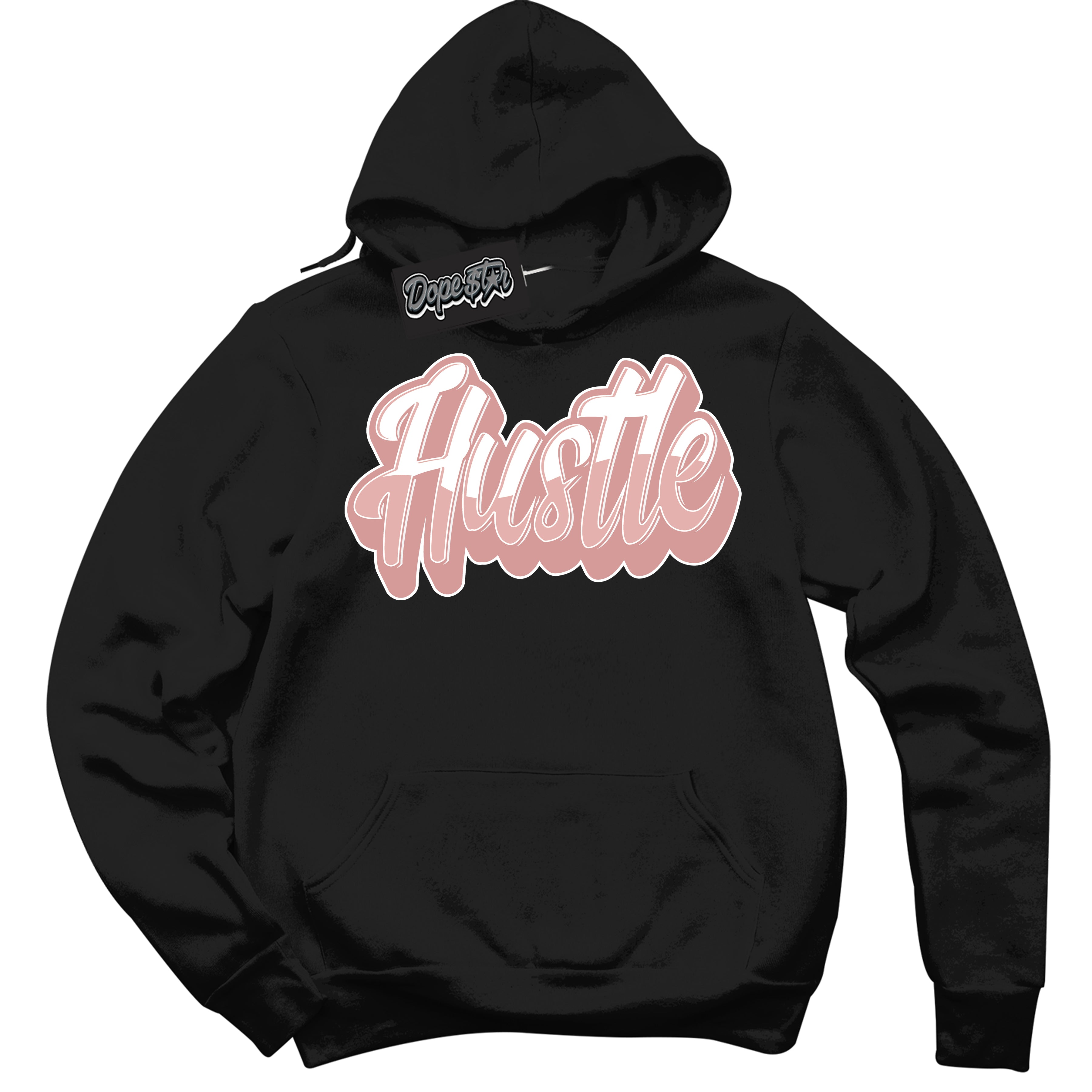 Cool Black Hoodie with “ Hustle ”  design that Perfectly Matches Legend Pink 11s Jordans.
