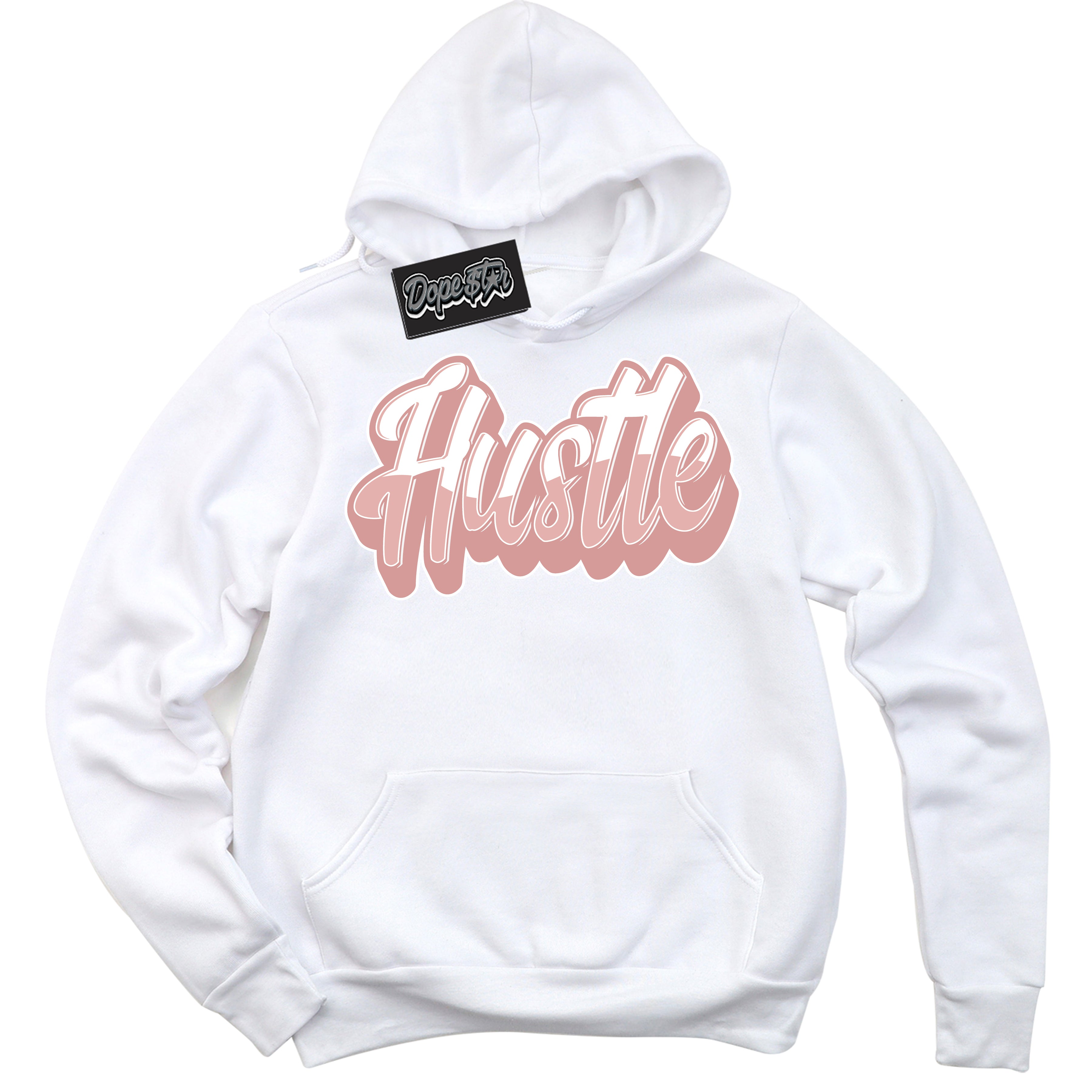 Cool White Hoodie with “ Hustle ”  design that Perfectly Matches Legend Pink 11s Jordans.
