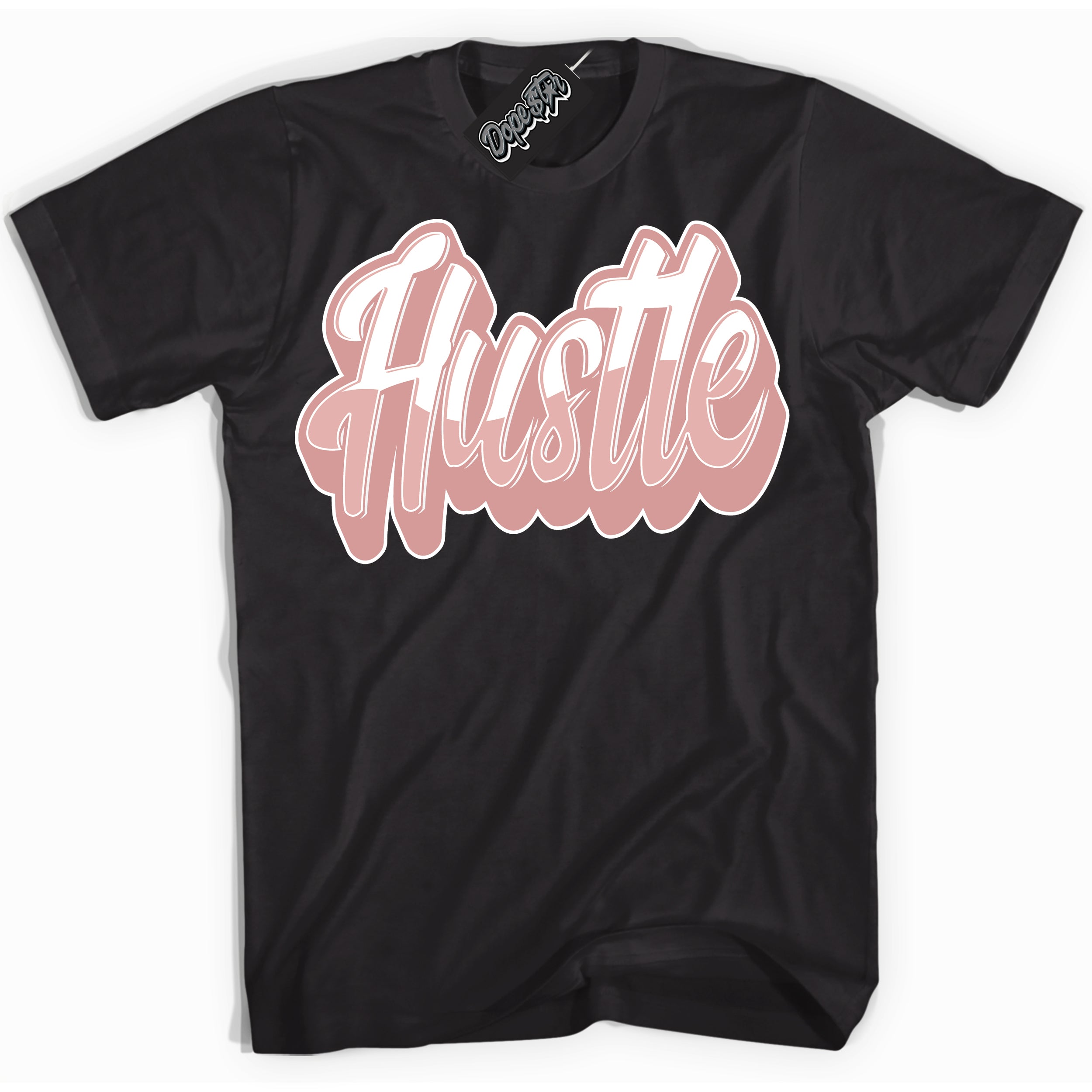 Cool Black Shirt with “ Hustle ” design that perfectly matches Legend Pink 11s Jordans.