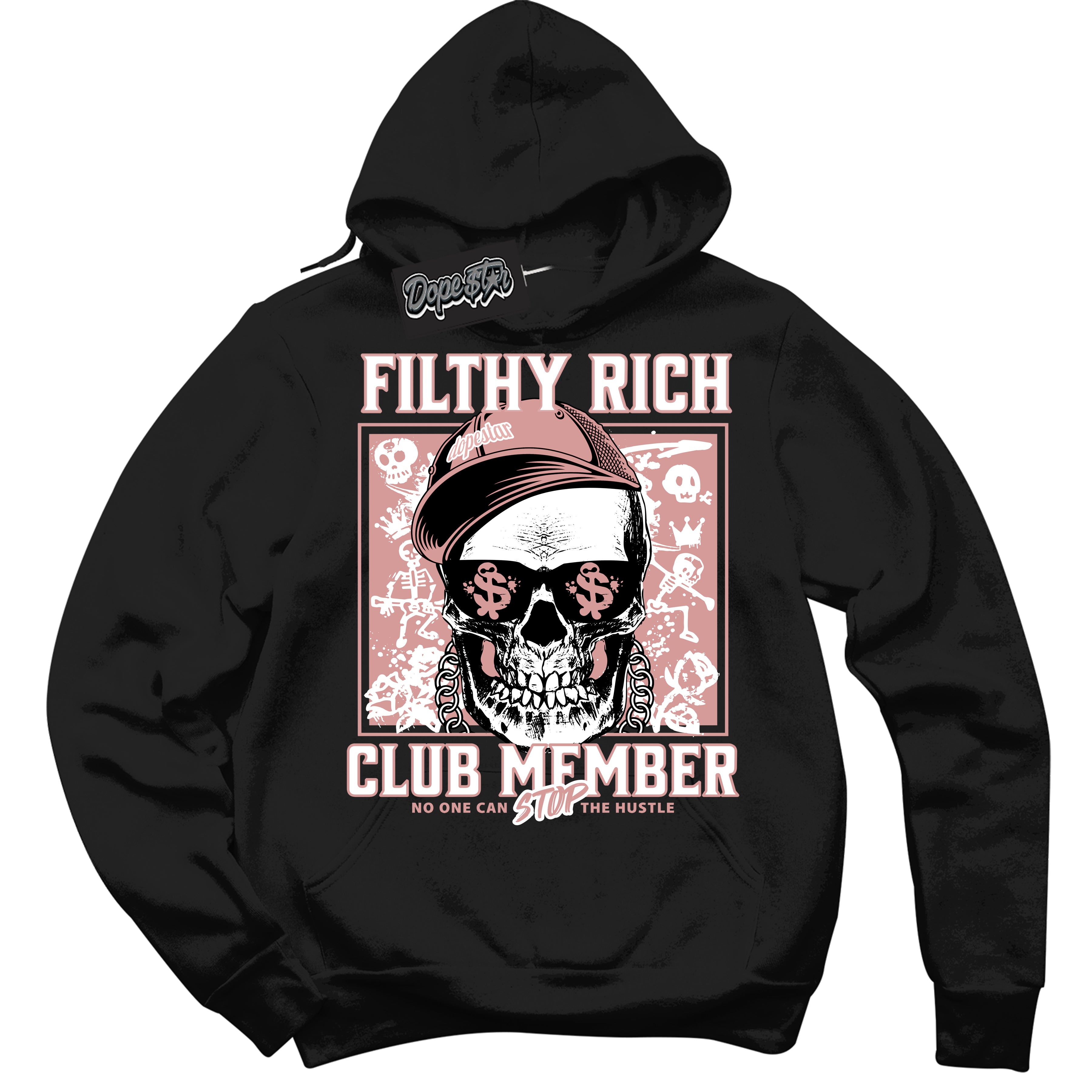 Cool Black Hoodie with “ Filthy Rich ”  design that Perfectly Matches Legend Pink 11s Sneakers.