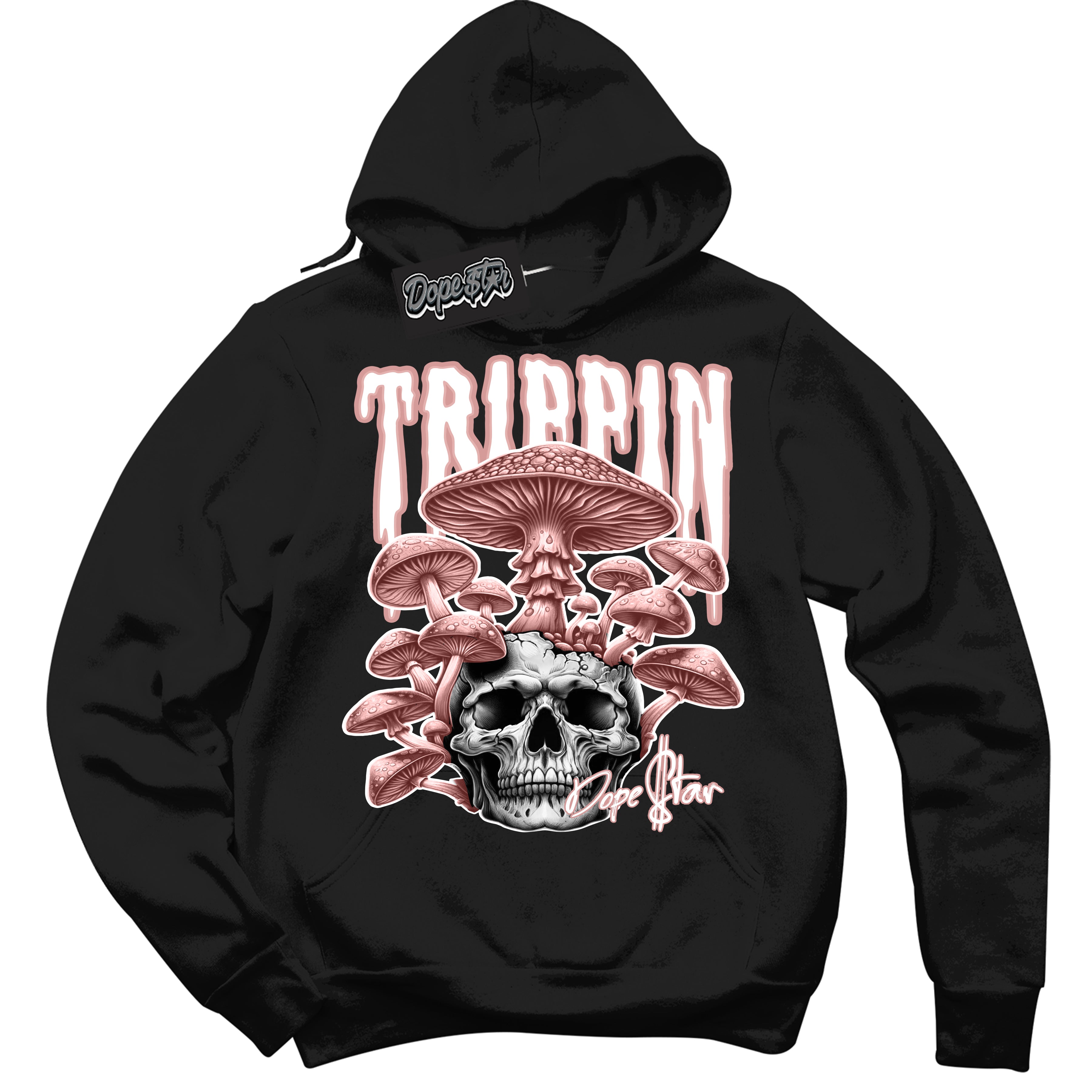 Cool Black Hoodie with “Trippin” design that Perfectly Matches Legend Pink 11s Sneakers.