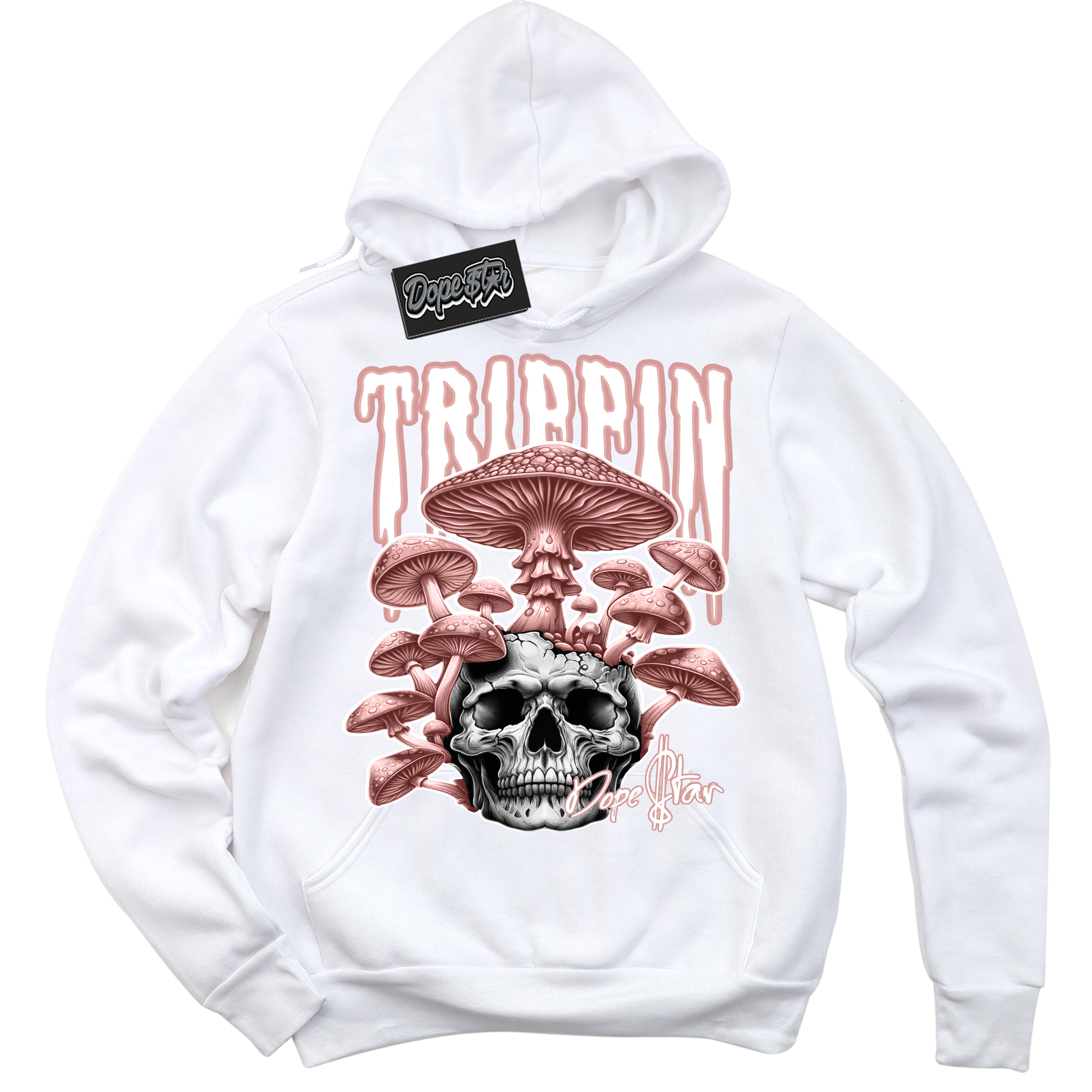 Cool White Hoodie with “Trippin” design that Perfectly Matches Legend Pink 11s Sneakers.