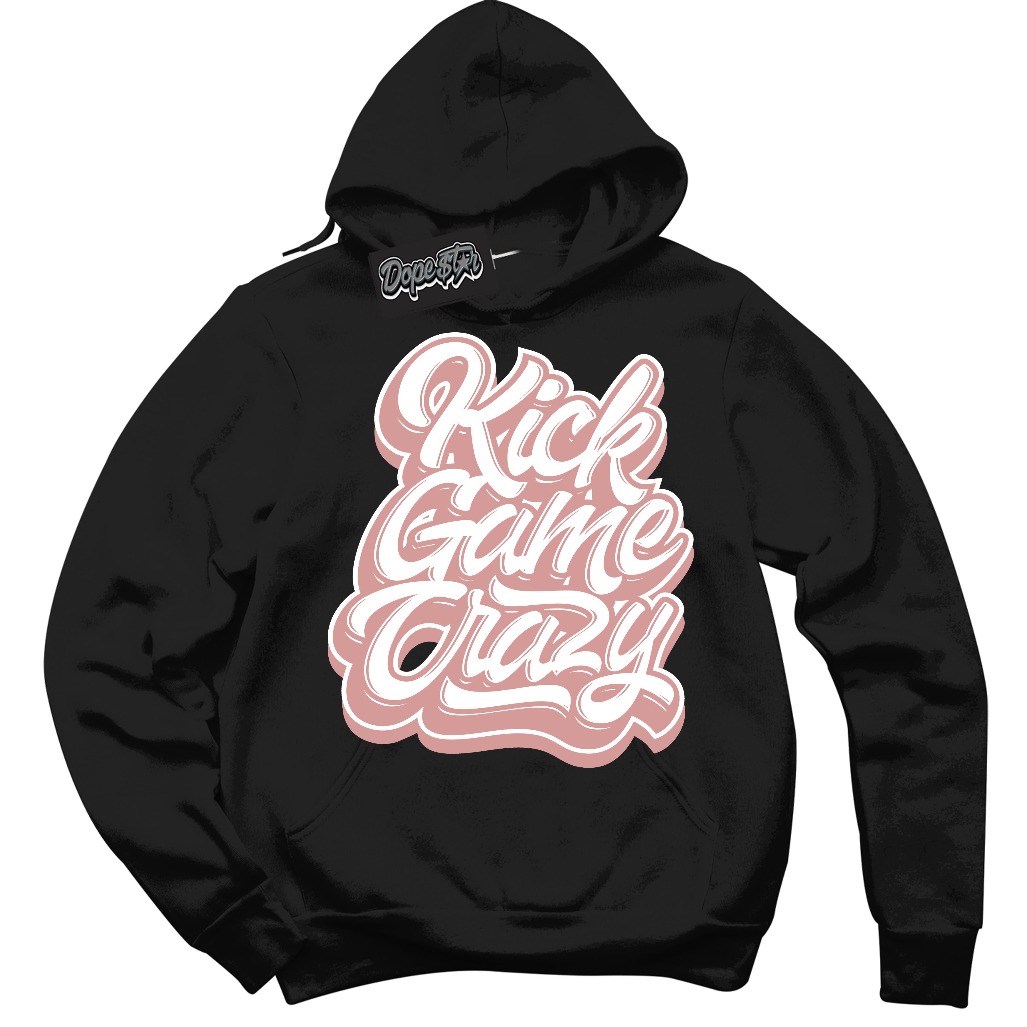 Cool Black Hoodie with “ Kick Game Crazy ”  design that Perfectly Matches Legend Pink 11s Jordans.
