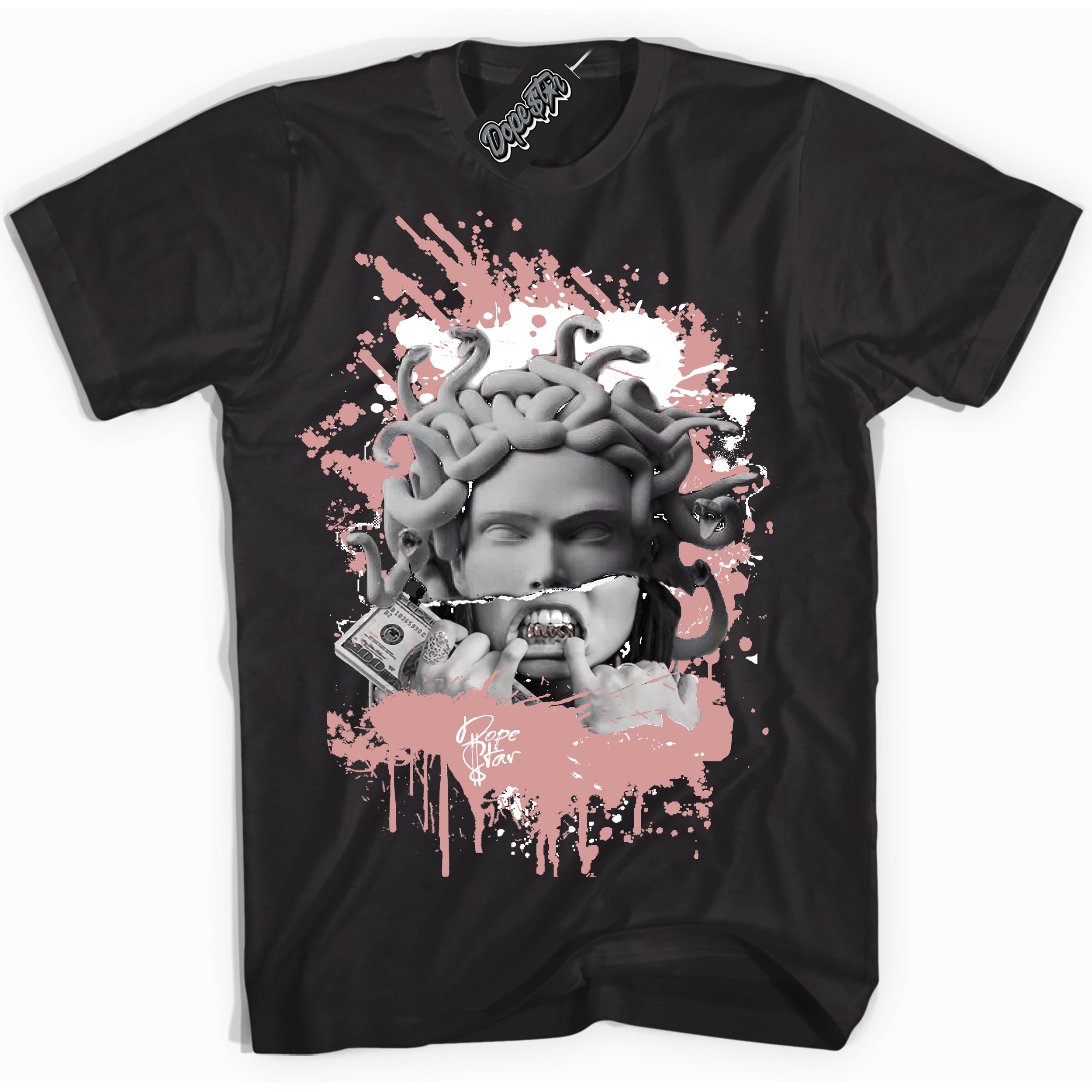 Cool Black Shirt with “ Medusa ” design that perfectly matches Legend Pink 11s Jordans.
