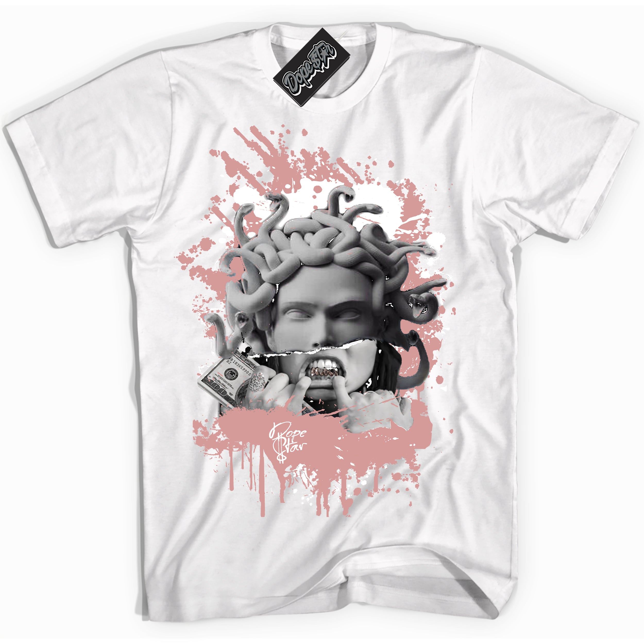 Cool White Shirt with “ Medusa ” design that perfectly matches Legend Pink 11s Jordans.
