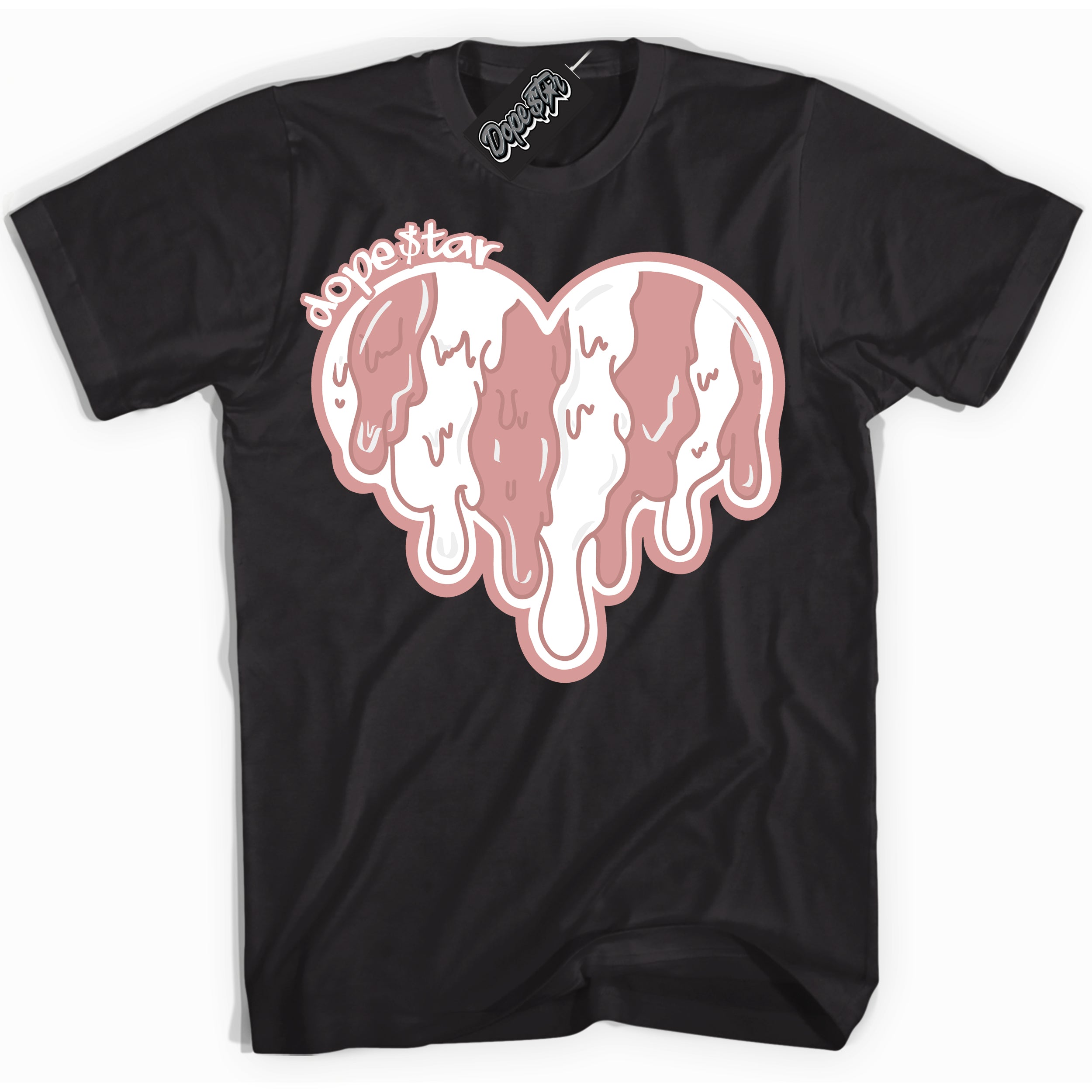 Cool Black Shirt with “ Melting Heart ” design that perfectly matches Legend Pink 11s Jordans.
