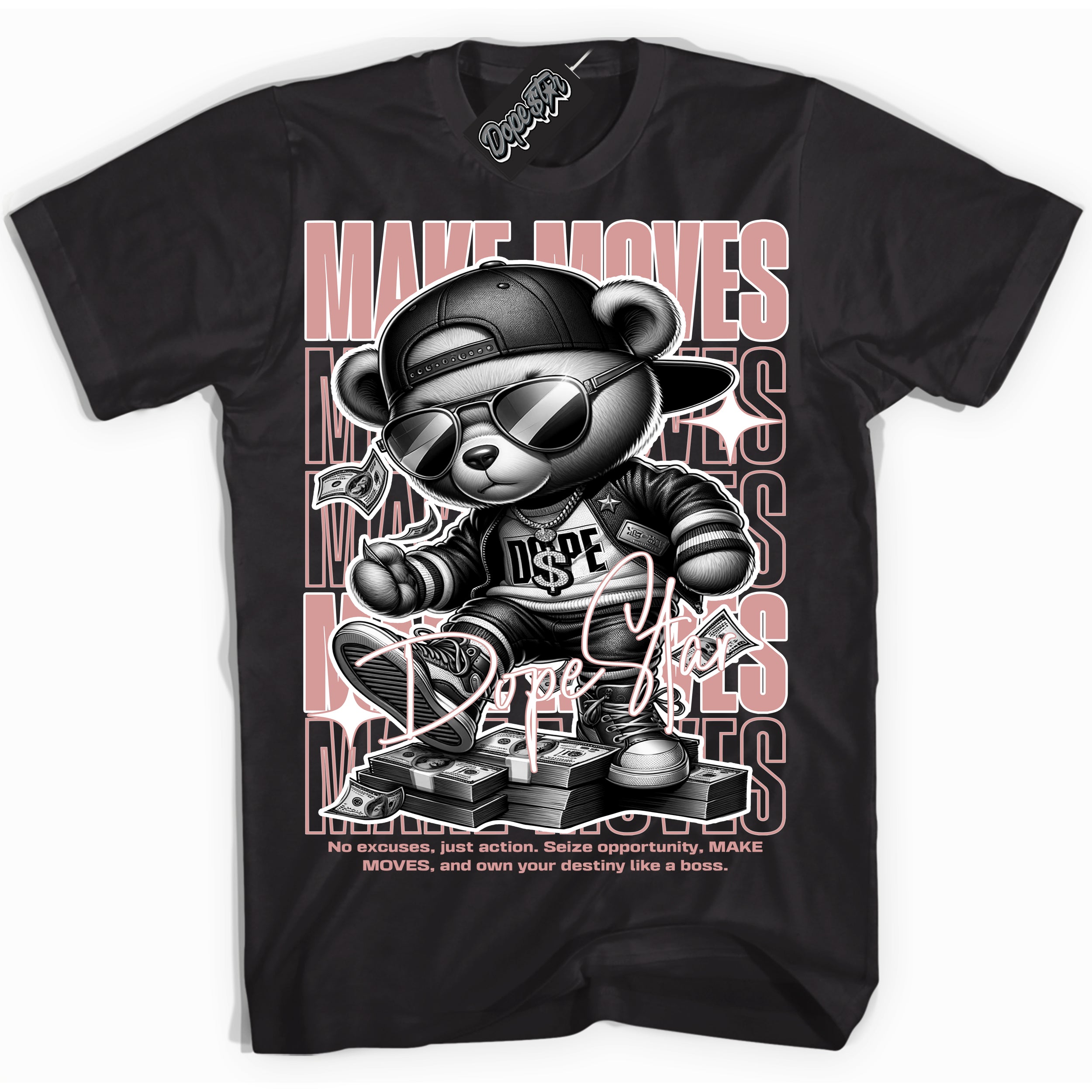 Cool Black Shirt with “ Makin Moves” design that perfectly matches Legend Pink 11s Sneakers.