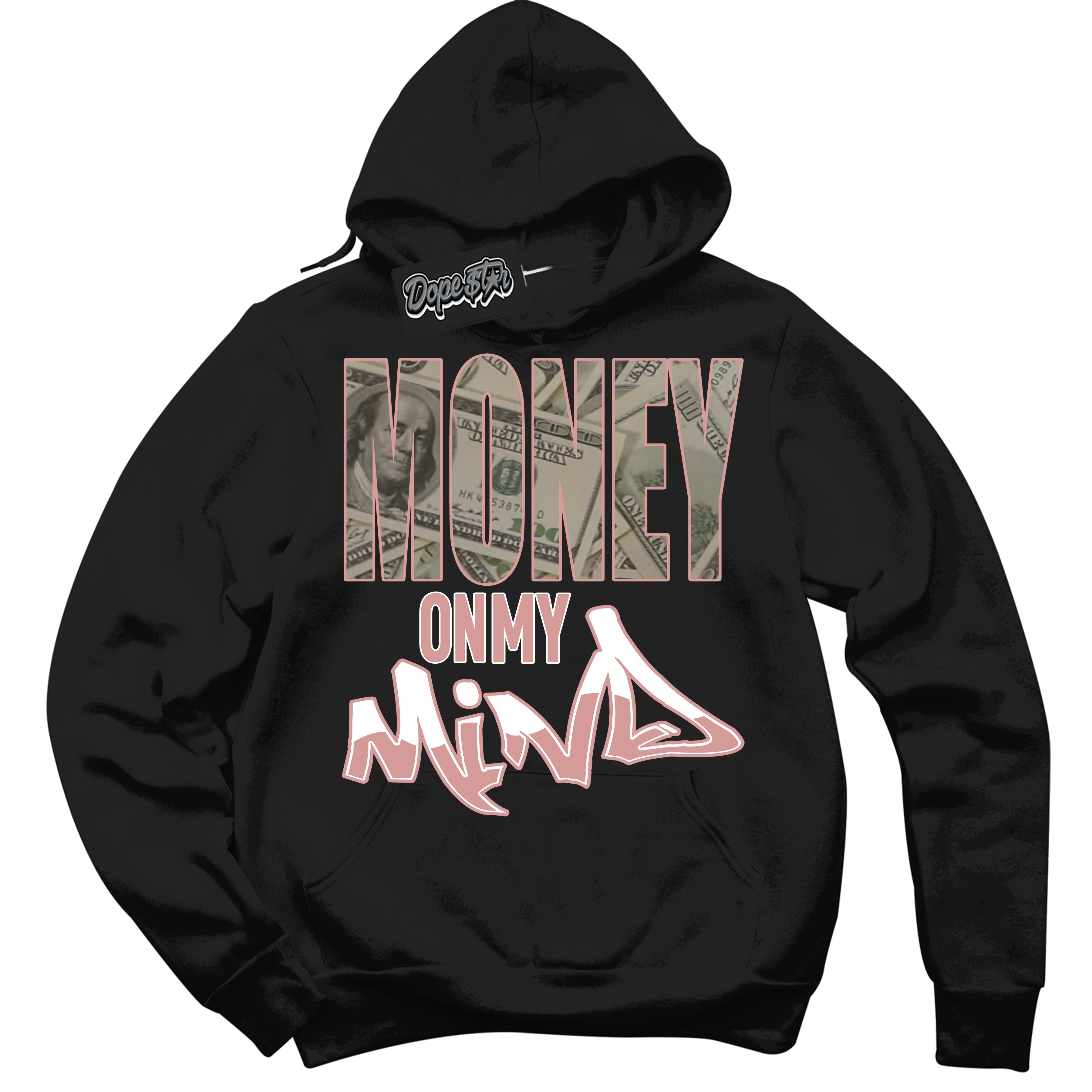 Cool Black Hoodie with “ Money On My Mind ”  design that Perfectly Matches Legend Pink 11s Jordans.
