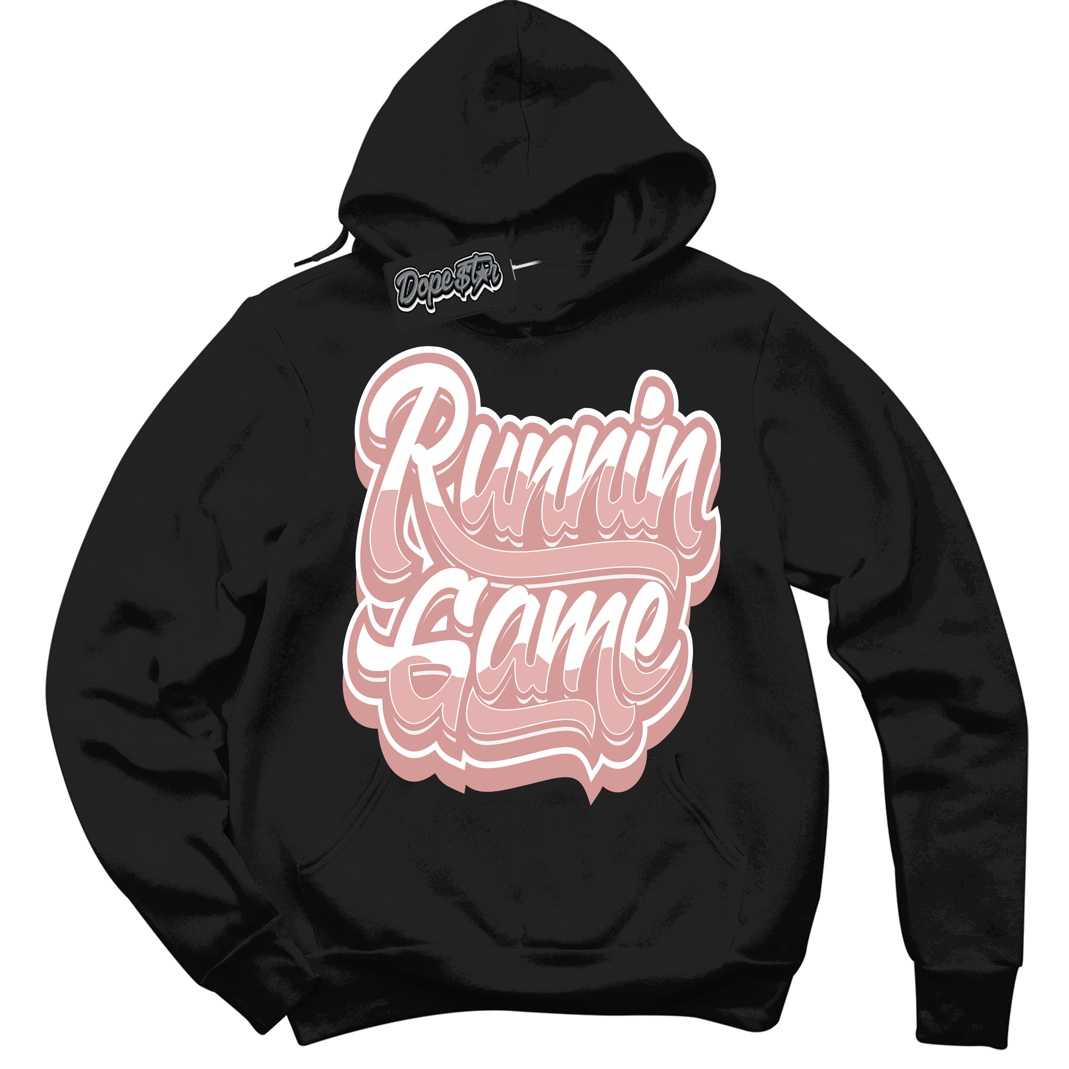 Cool Black Hoodie with “ Running Game ”  design that Perfectly Matches Legend Pink 11s Jordans.
