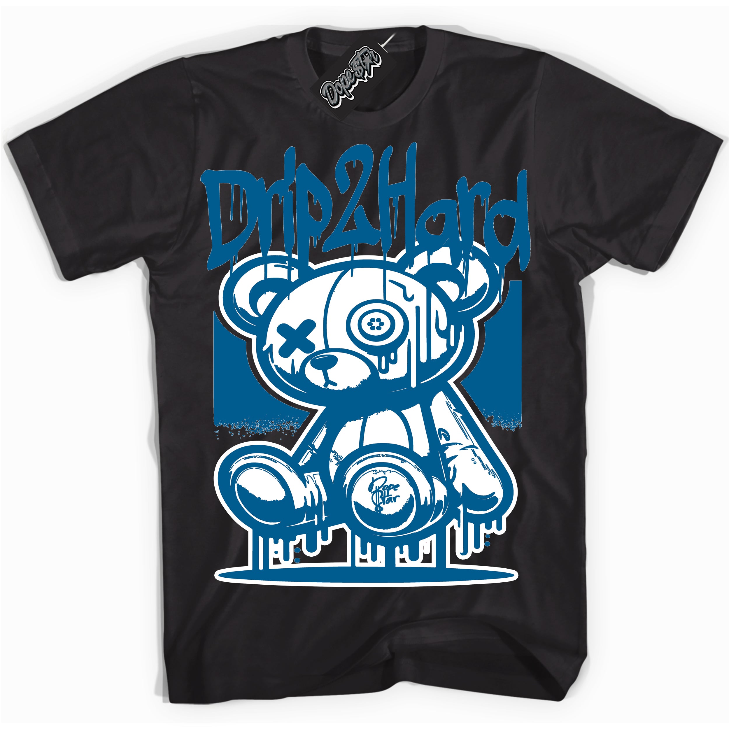 Cool Black graphic tee with “ Drip 2 Hard ” design, that perfectly matches Marina Blue 11s