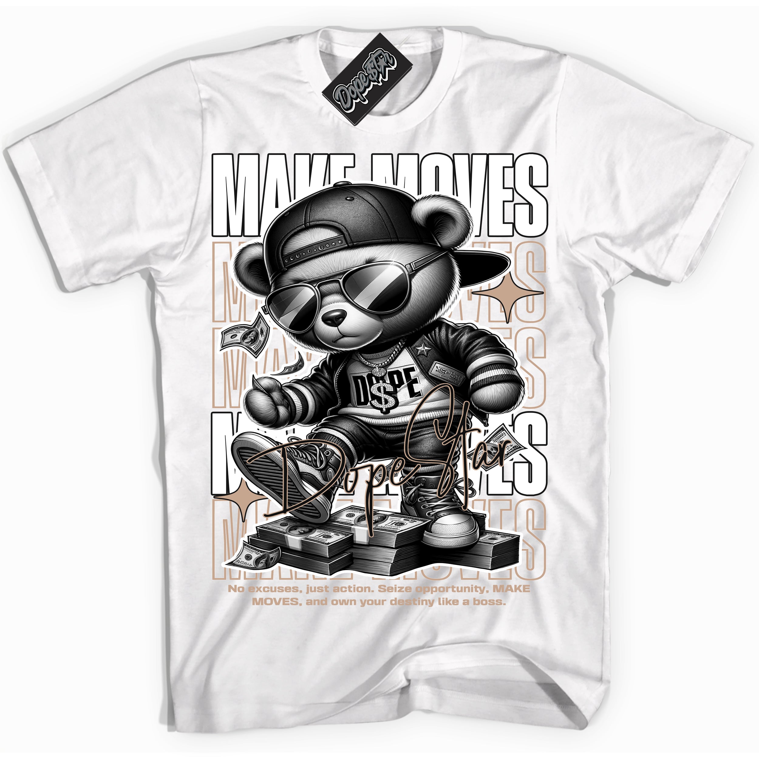 Cool White Shirt with “ Makin Moves” design that perfectly matches Neapolitan 11s Sneakers.