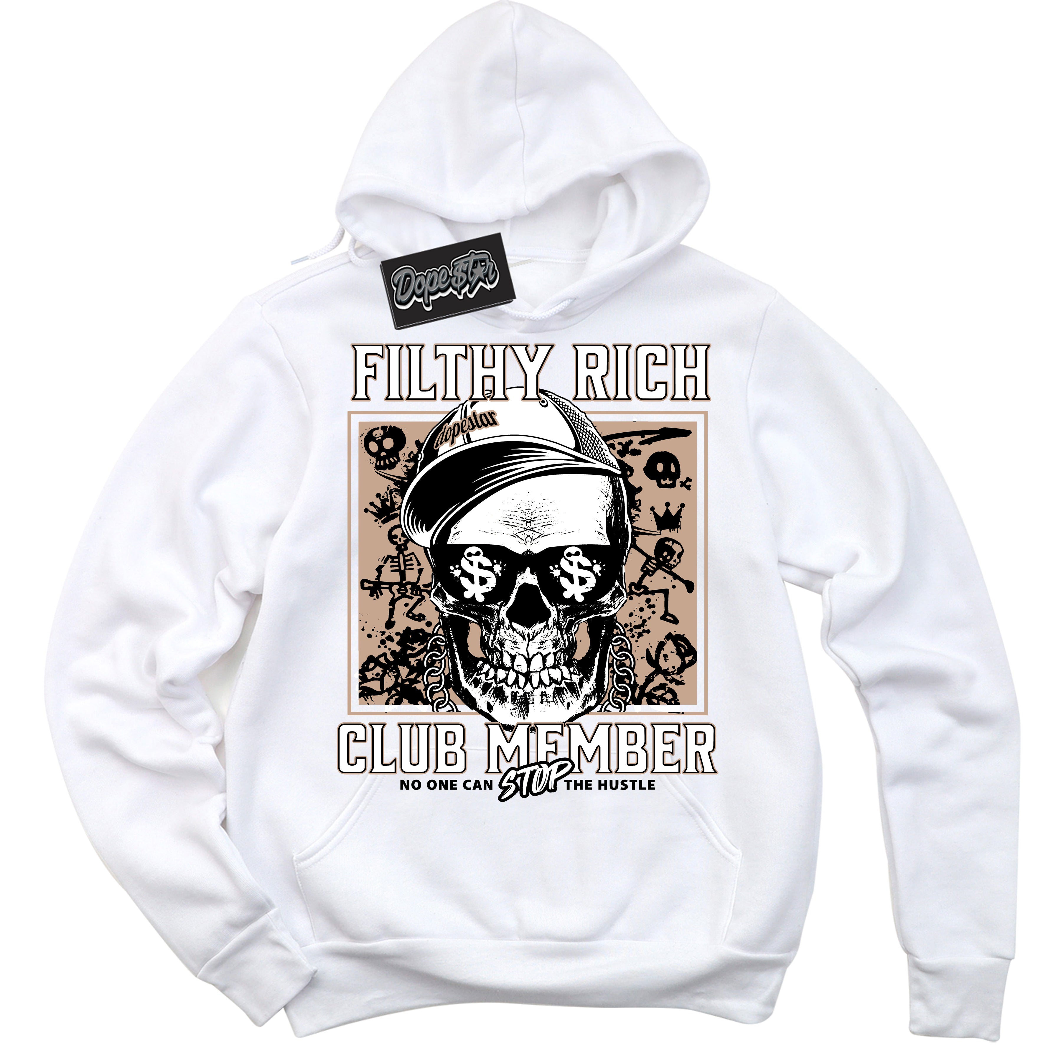 Cool White Hoodie with “ Filthy Rich ”  design that Perfectly Matches Neapolitan 11s Sneakers.