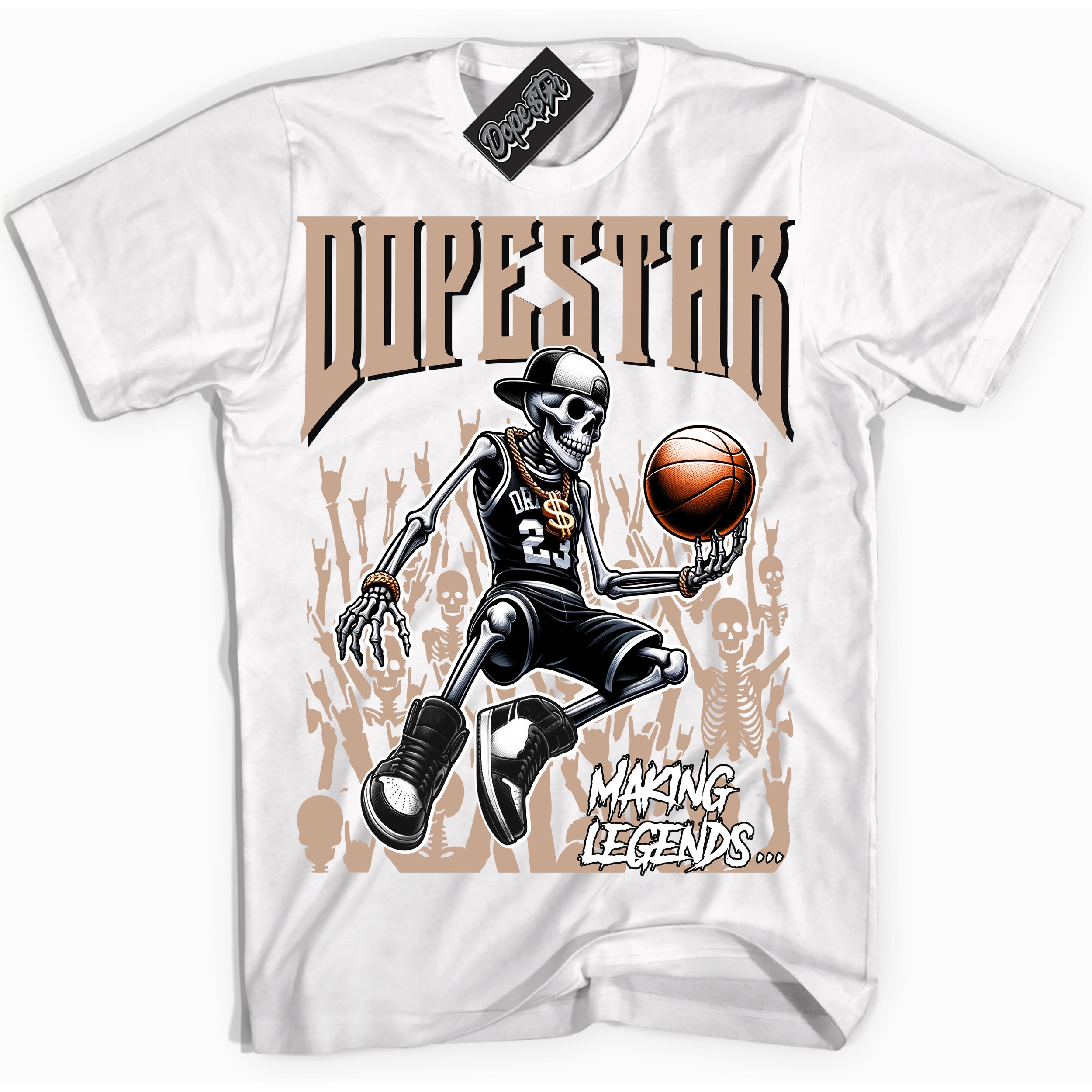 Cool White Shirt with “ Making Legends ” design that perfectly matches Neapolitan 11s Sneakers.