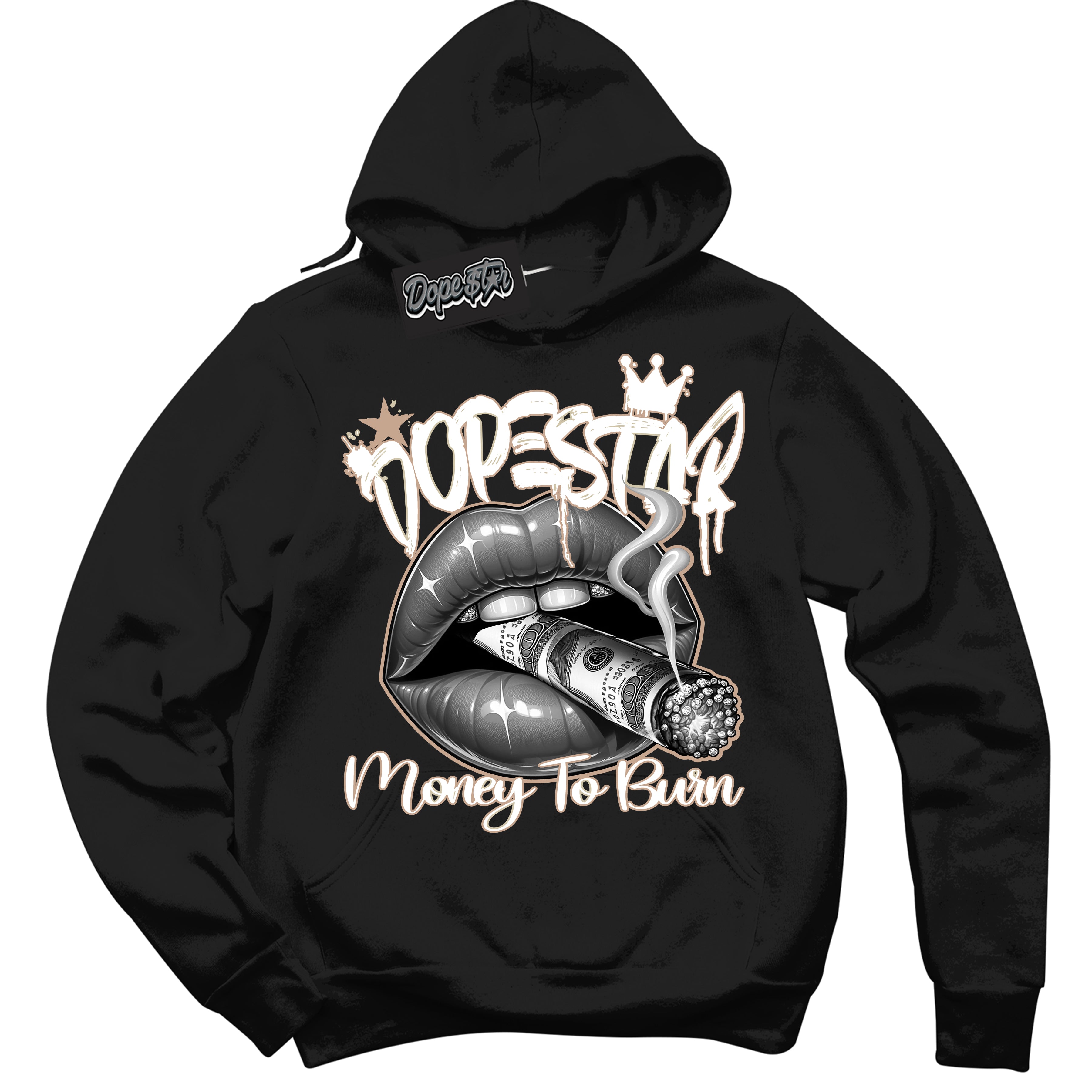 Cool Black Hoodie with “ Money To Burn ”  design that Perfectly Matches Neapolitan 11s Sneakers.