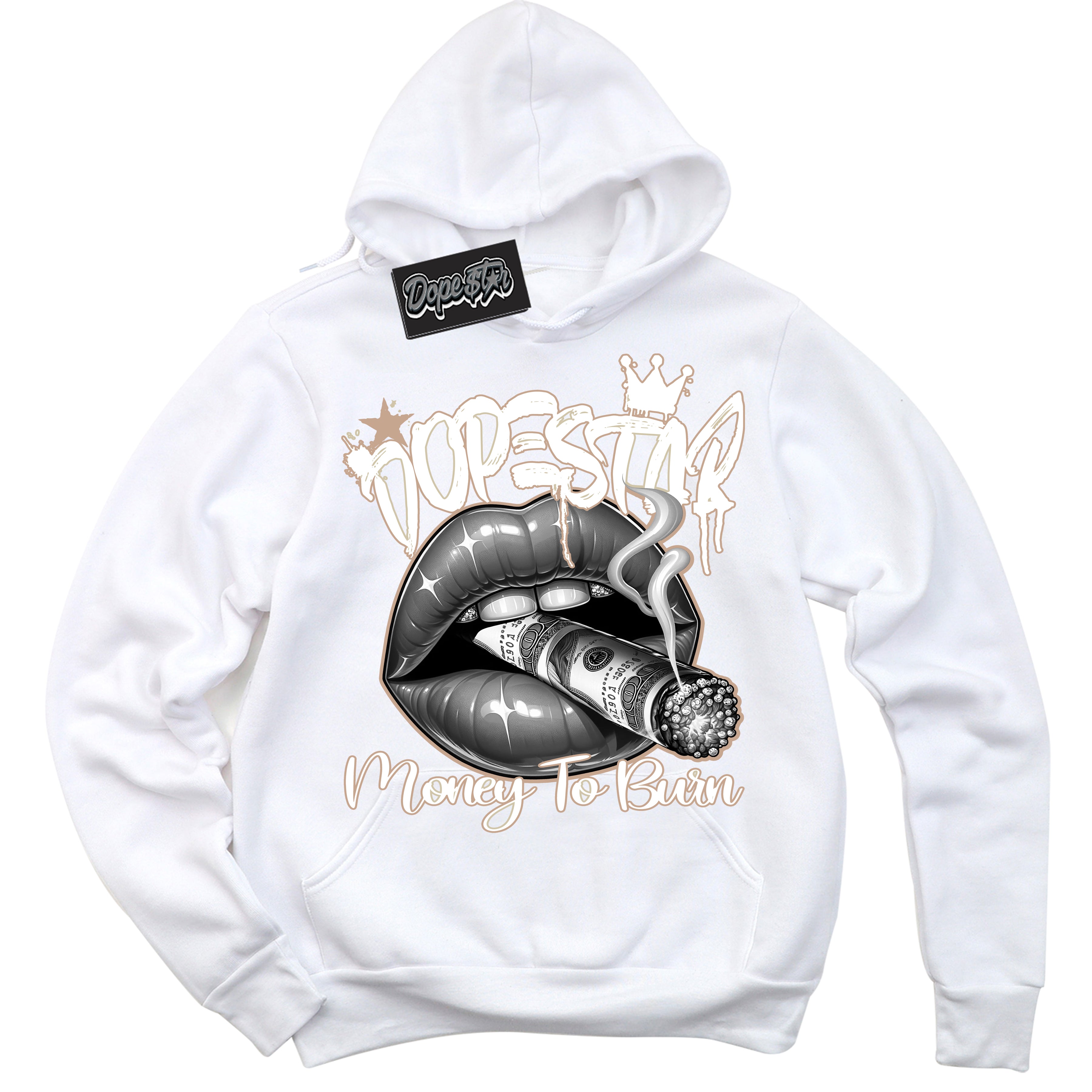 Cool White Hoodie with “ Money To Burn ”  design that Perfectly Matches Neapolitan 11s Sneakers.