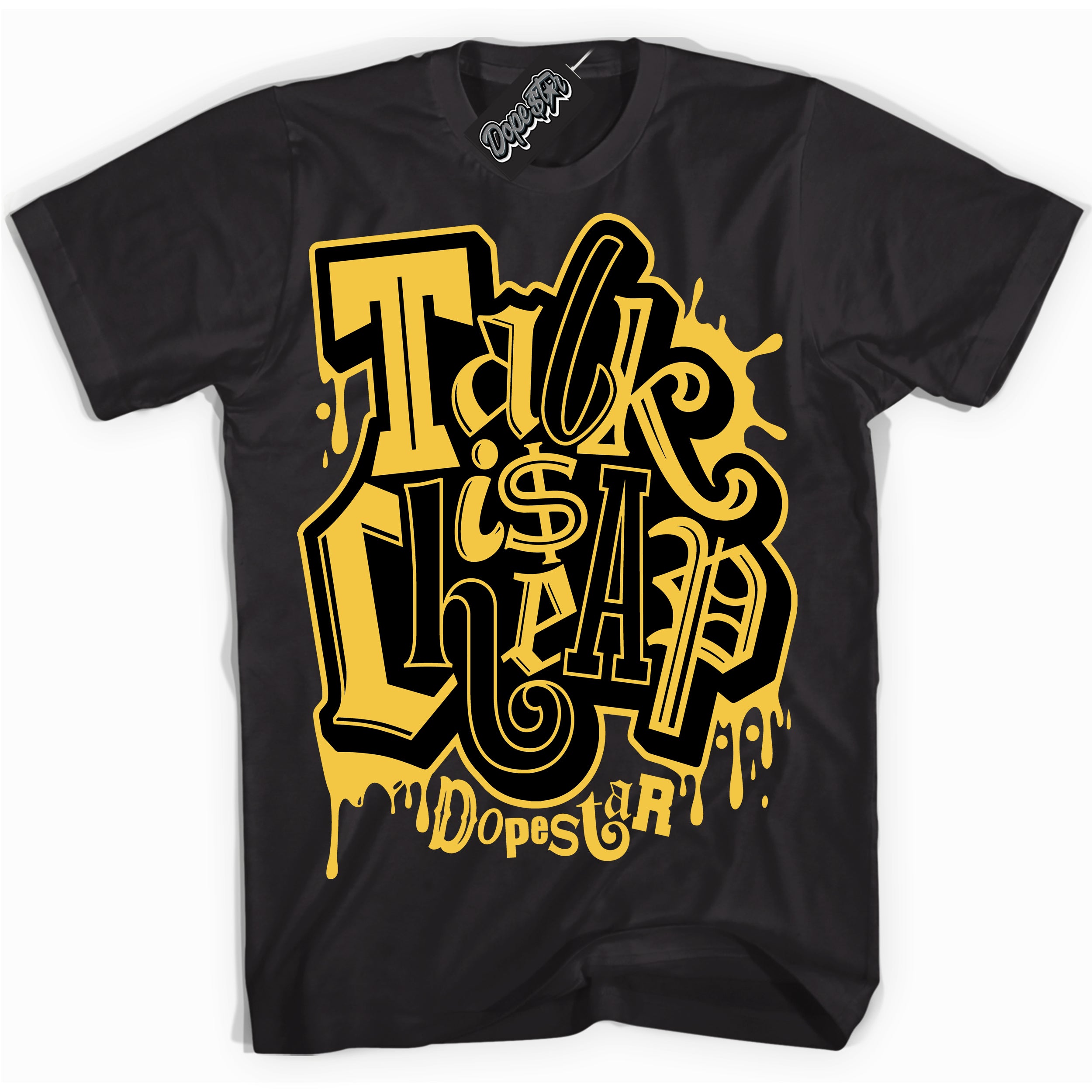 Cool Black Shirt with “ Talk Is Cheap” design that perfectly matches Black Taxi 12s Sneakers.