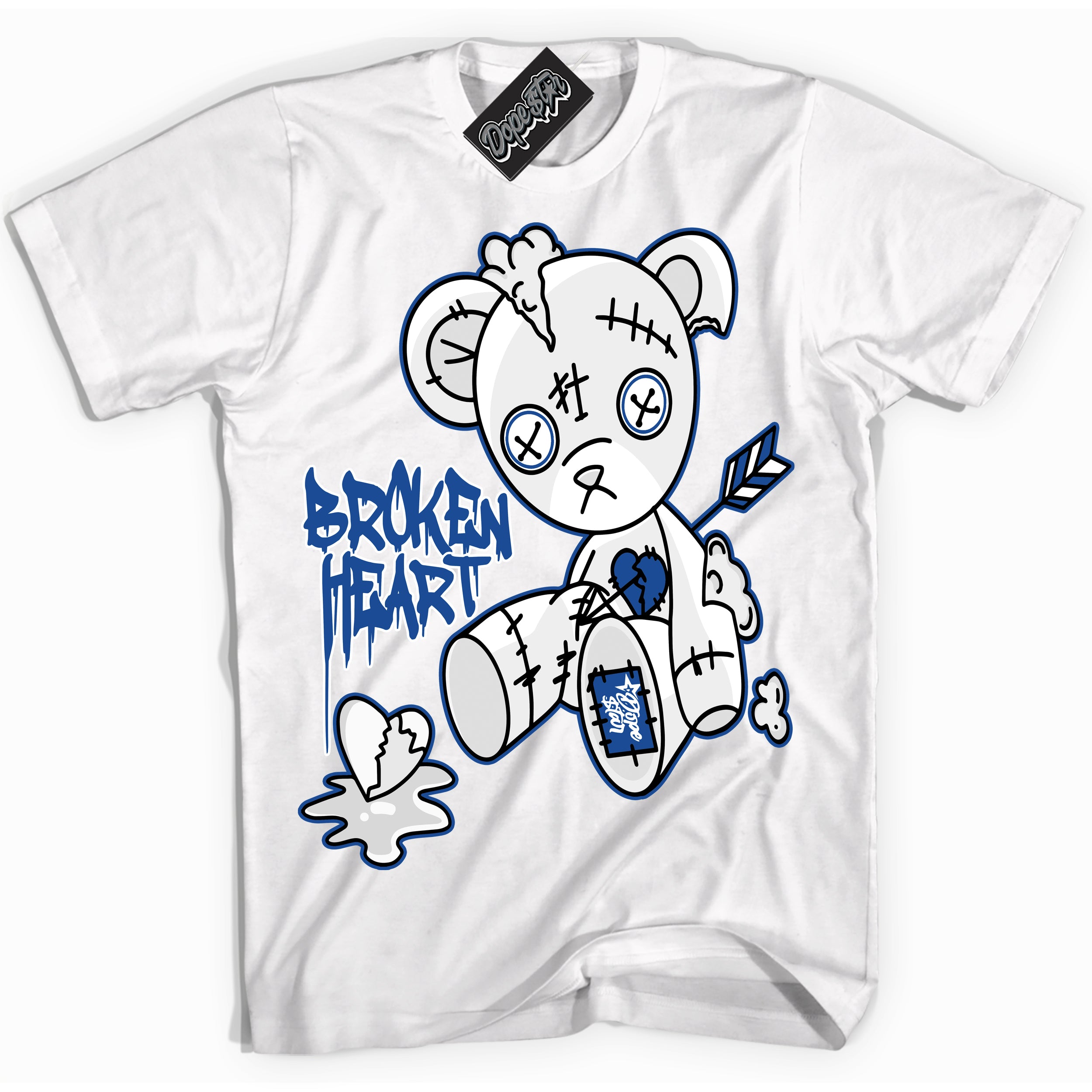 AJ12 Retro Blueberry ‘Broken Heart Bear’ – White Streetwear T-Shirt | Sneaker Matching shirt for AJ12 Retro Blueberry | Men's and Women's Streetwear Graphic Tee by Sneaker Shirts Outlet.
