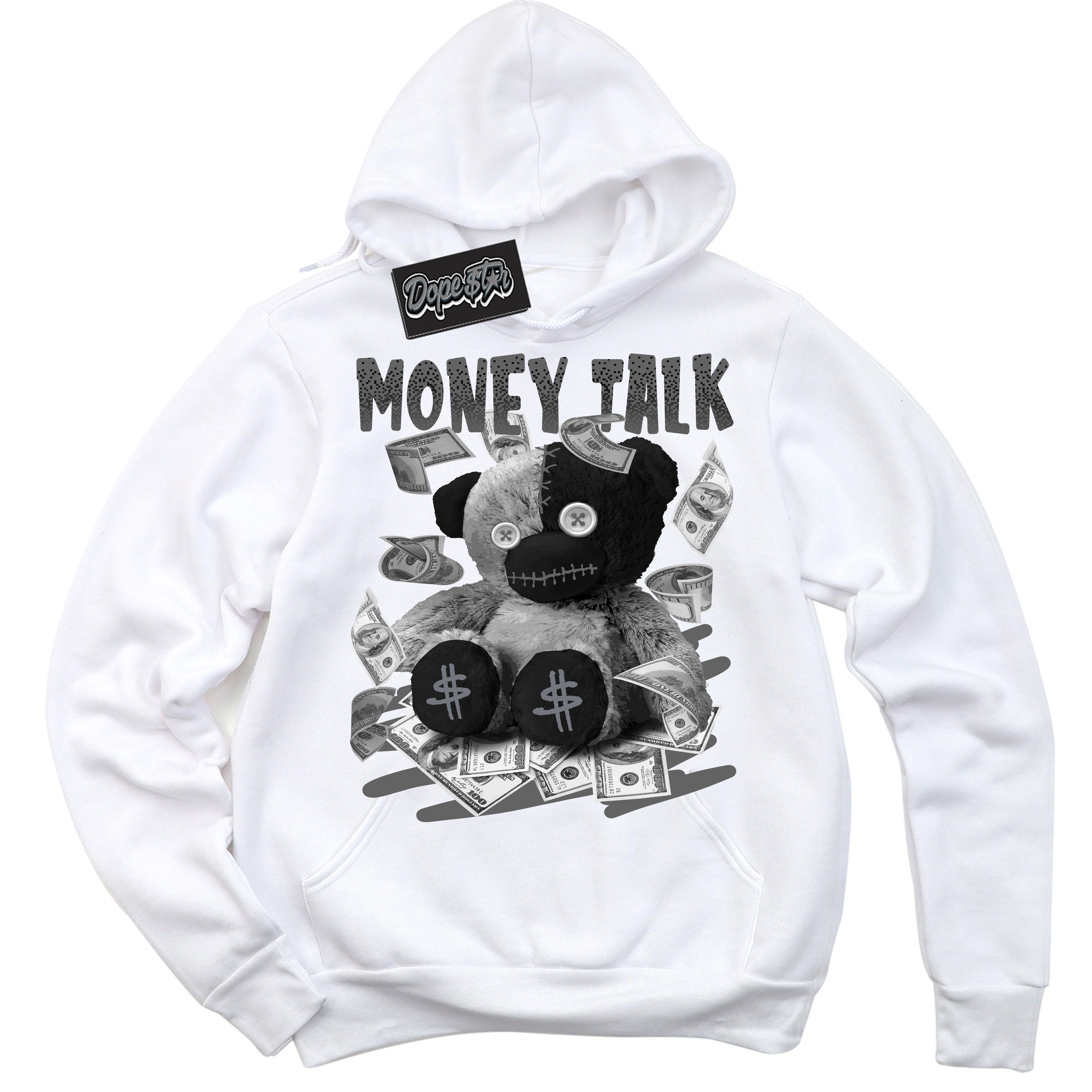 AJ12 Retro Barons ‘Money Talk Bear – White Streetwear Hoodie | Sneaker Matching sweatshirt for AJ12 Retro Barons | Graphic Hoodie for Men & Women Streetwear by Sneaker Shirts Outlet.