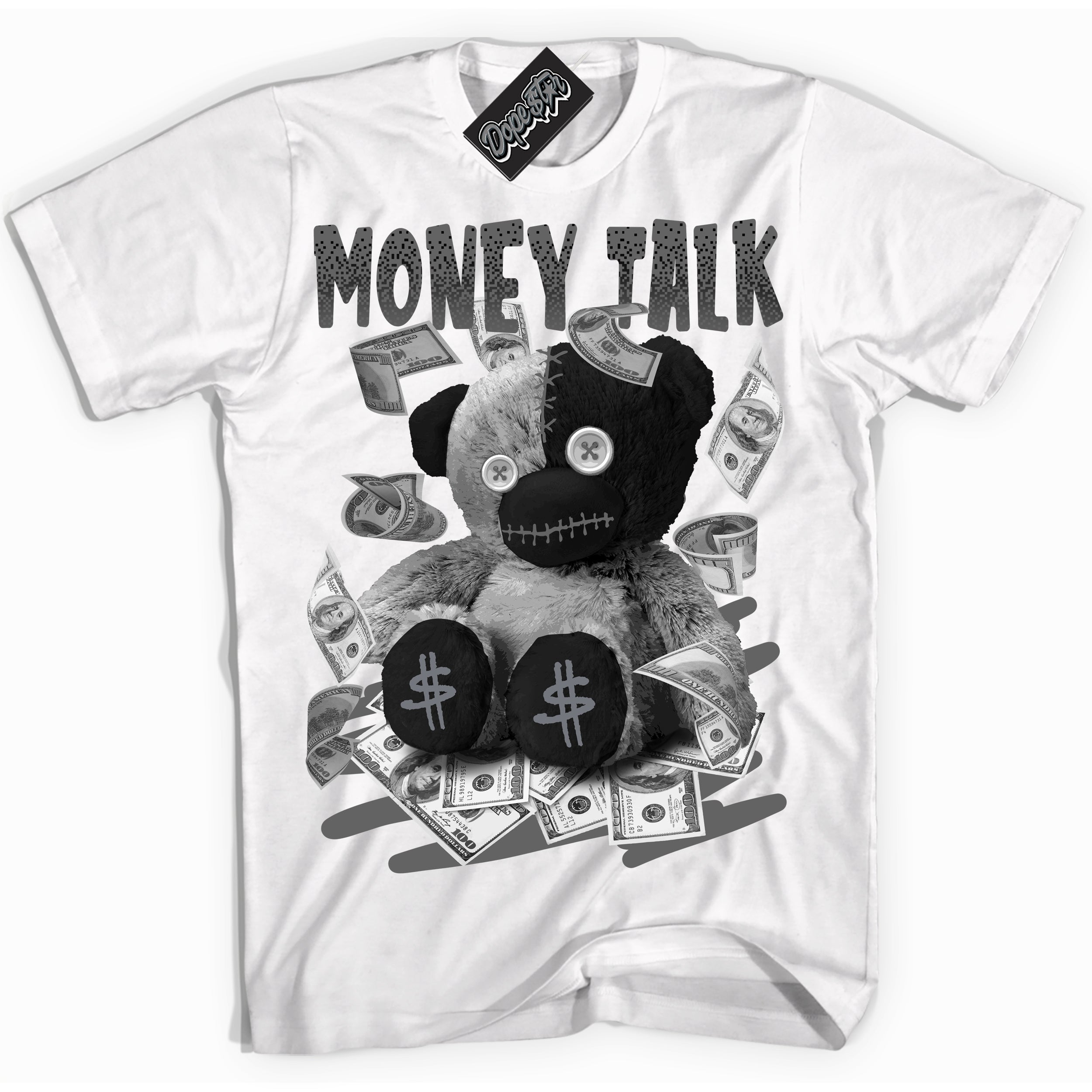 AJ12 Retro Barons ‘Money Talk Bear – White Streetwear T-Shirt | Sneaker Matching shirt for AJ12 Retro Barons | Graphic Tee for Men & Women Streetwear by Sneaker Shirts Outlet.