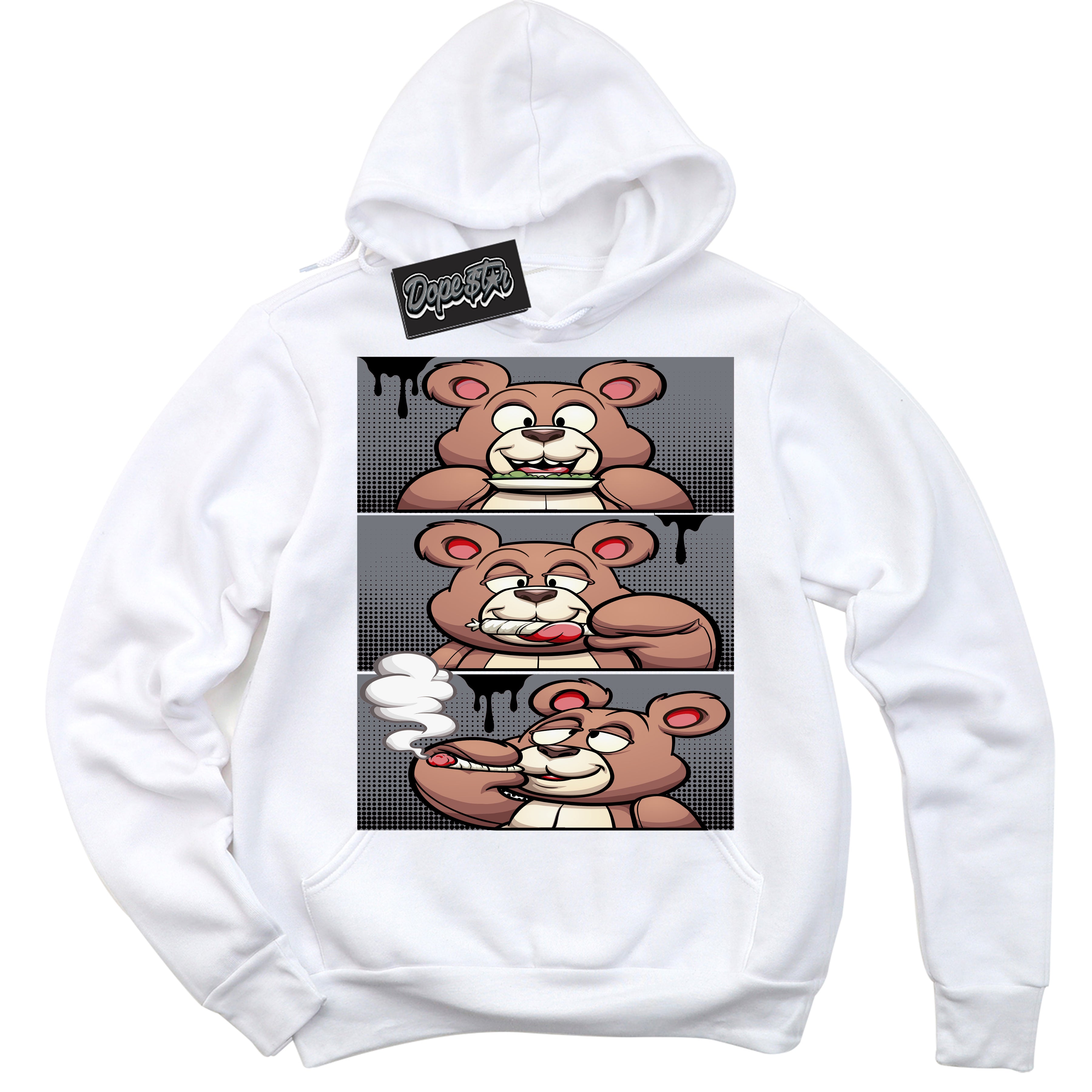 AJ12 Retro Barons ‘Roll It Lick It Smoke It Bear – White Streetwear Hoodie | Sneaker Matching sweatshirt for AJ12 Retro Barons | Graphic Hoodie for Men & Women Streetwear by Sneaker Shirts Outlet.