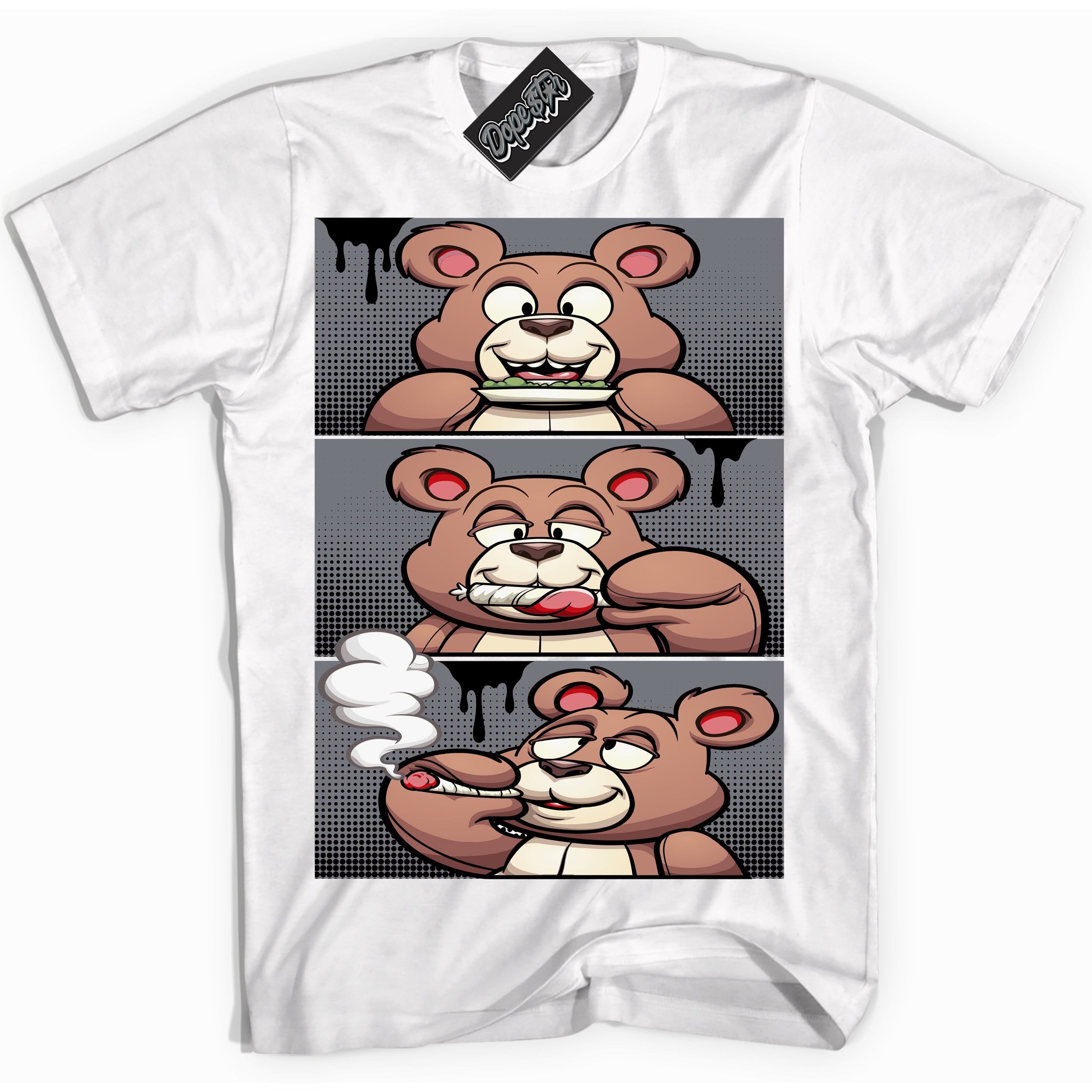 AJ12 Retro Barons ‘Roll It Lick It Smoke It Bear – White Streetwear T-Shirt | Sneaker Matching shirt for AJ12 Retro Barons | Graphic Tee for Men & Women Streetwear by Sneaker Shirts Outlet.