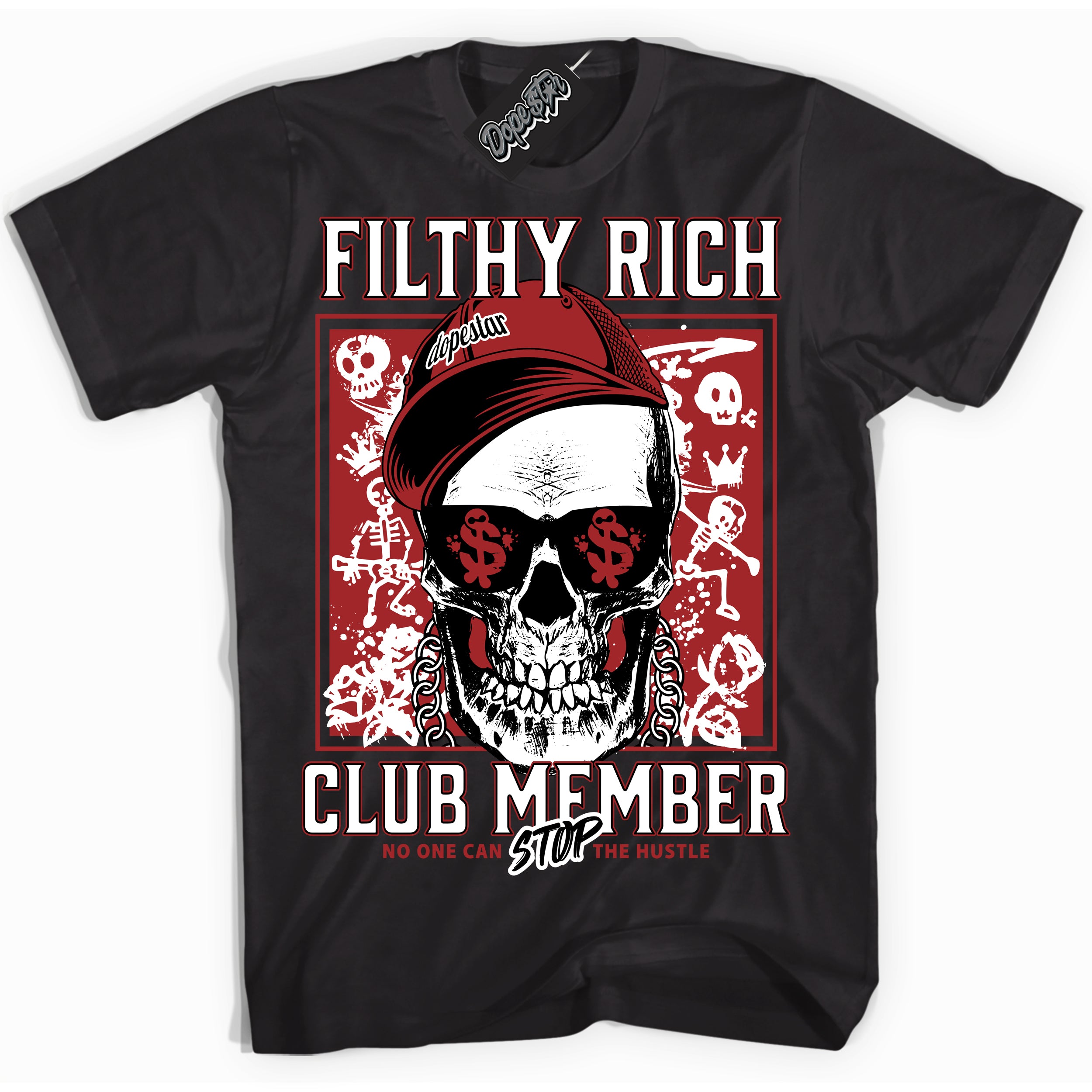 Cool Black Shirt with “ Filthy Rich” design that perfectly matches Cherry 12s Sneakers.