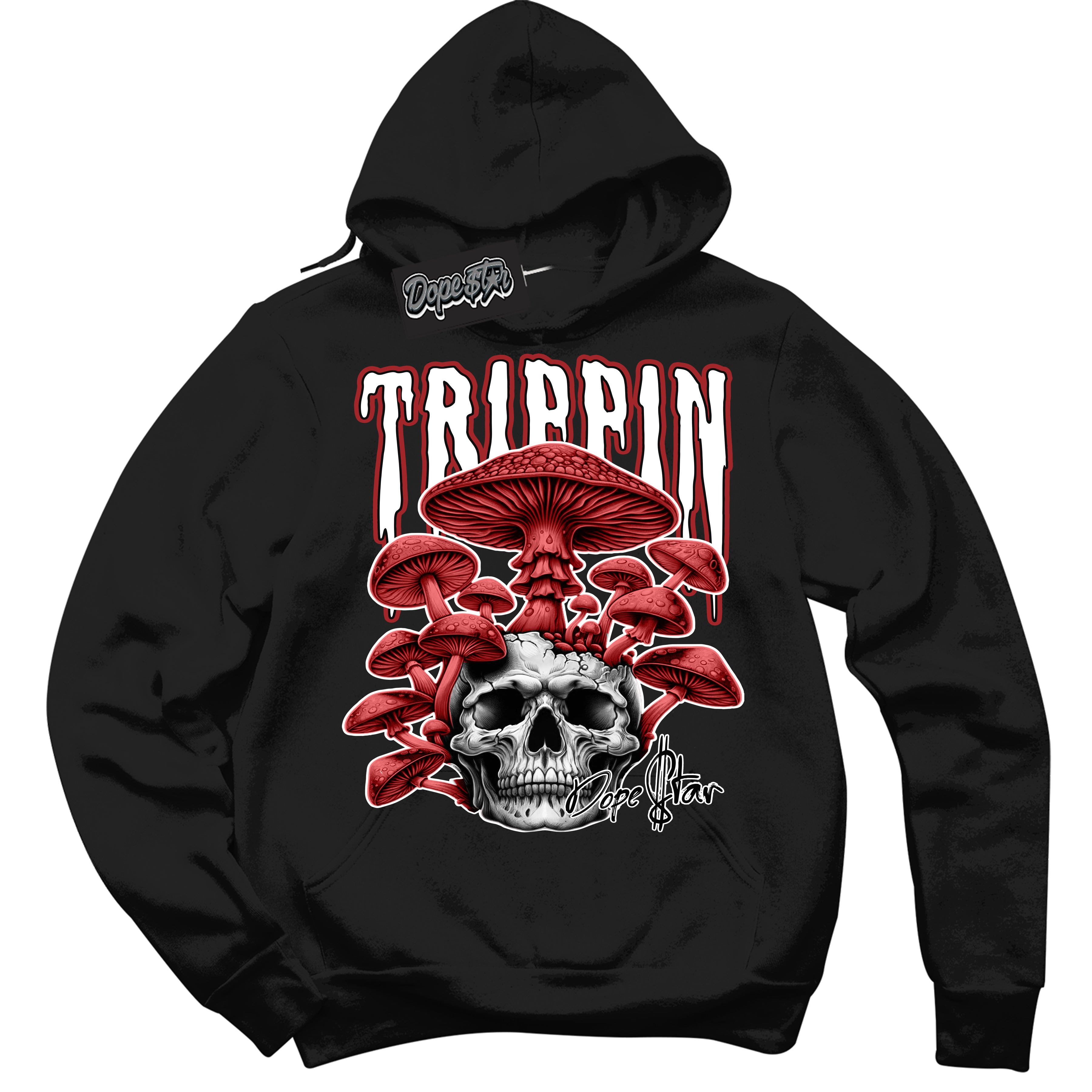 Cool Black Hoodie with “ Trippin”  design that Perfectly Matches Cherry 12s Sneakers.