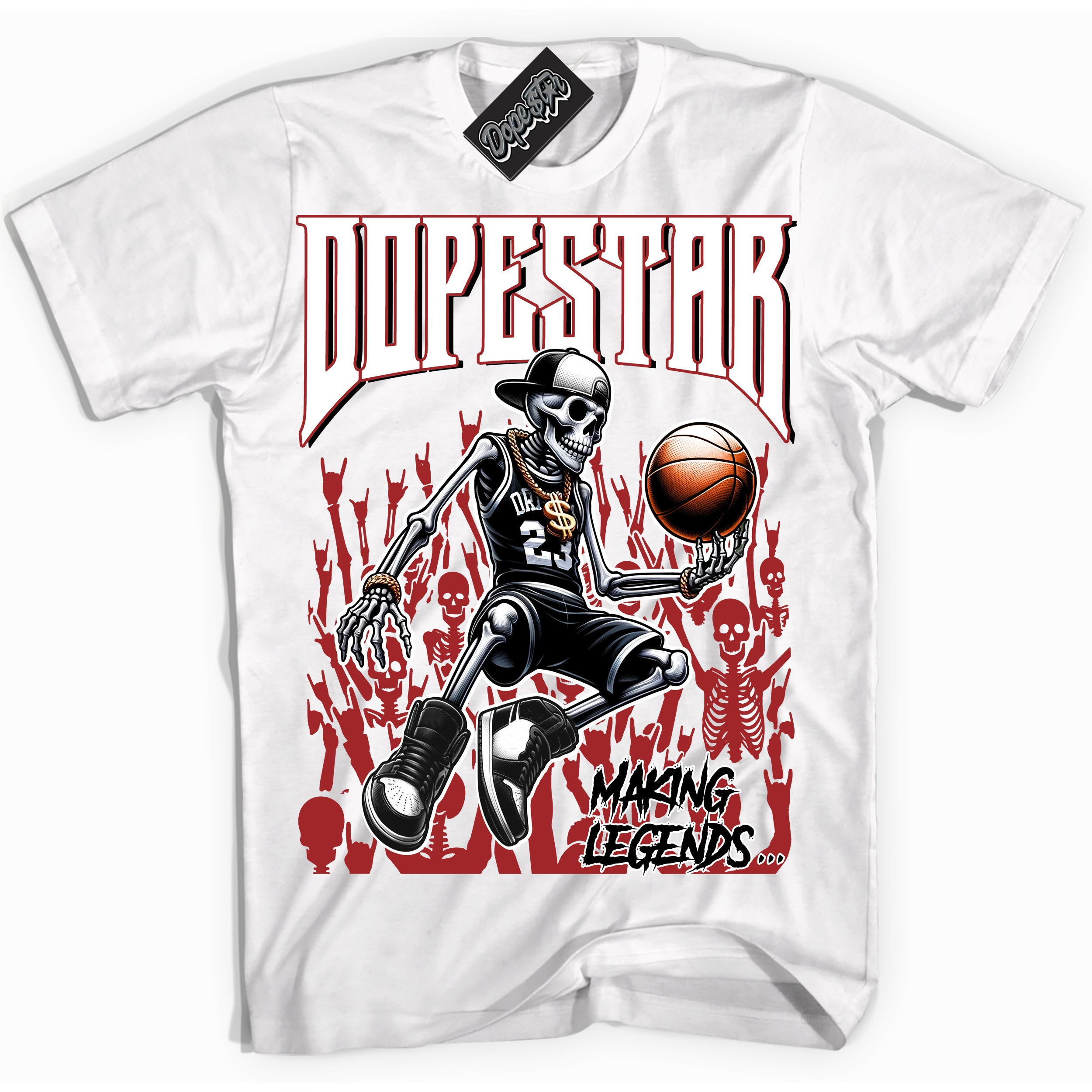 Cool White Shirt with “ Making Legends ” design that perfectly matches Cherry 12s Sneakers.