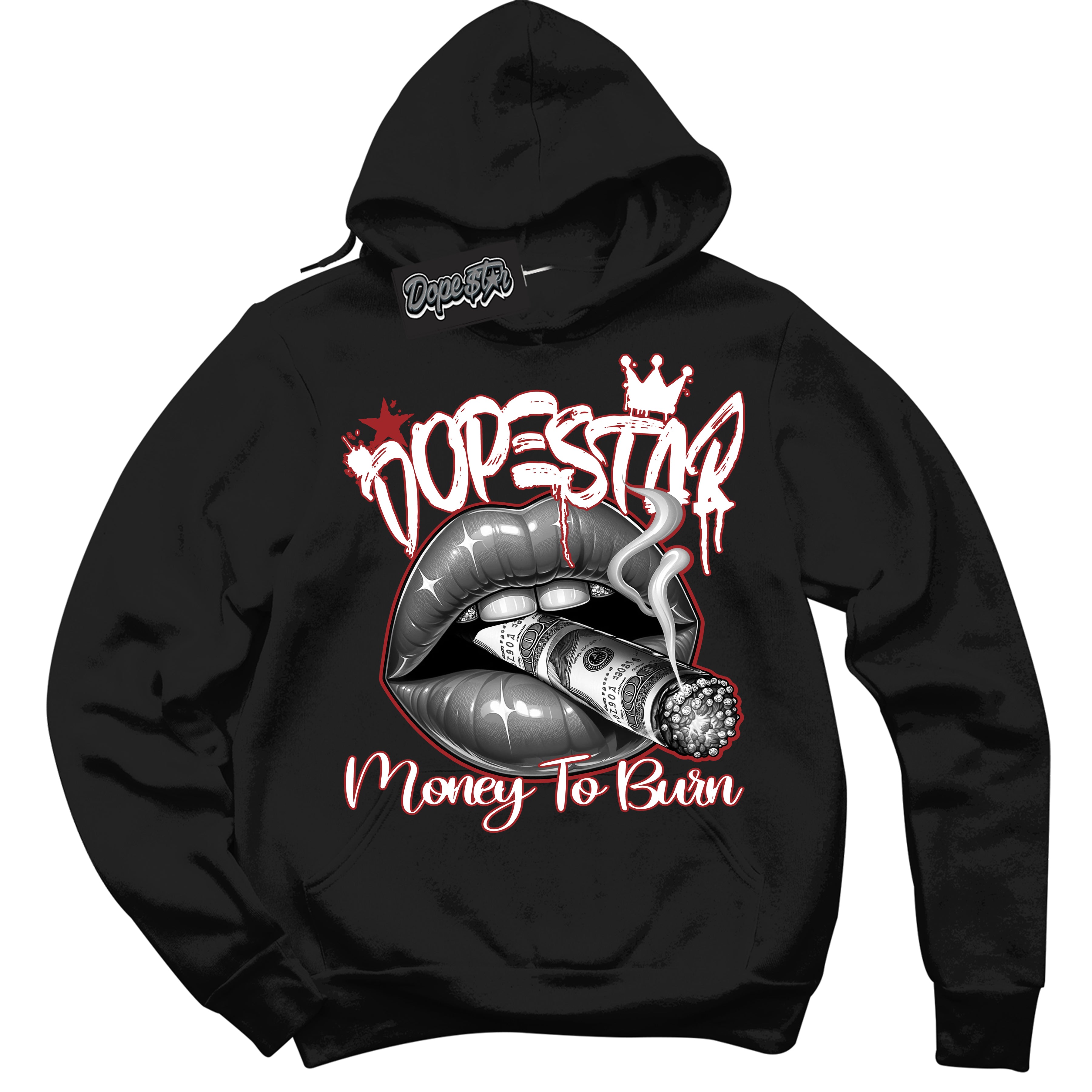 Cool Black Hoodie with “ Money To Burn ”  design that Perfectly Matches Cherry 12s  Sneakers.