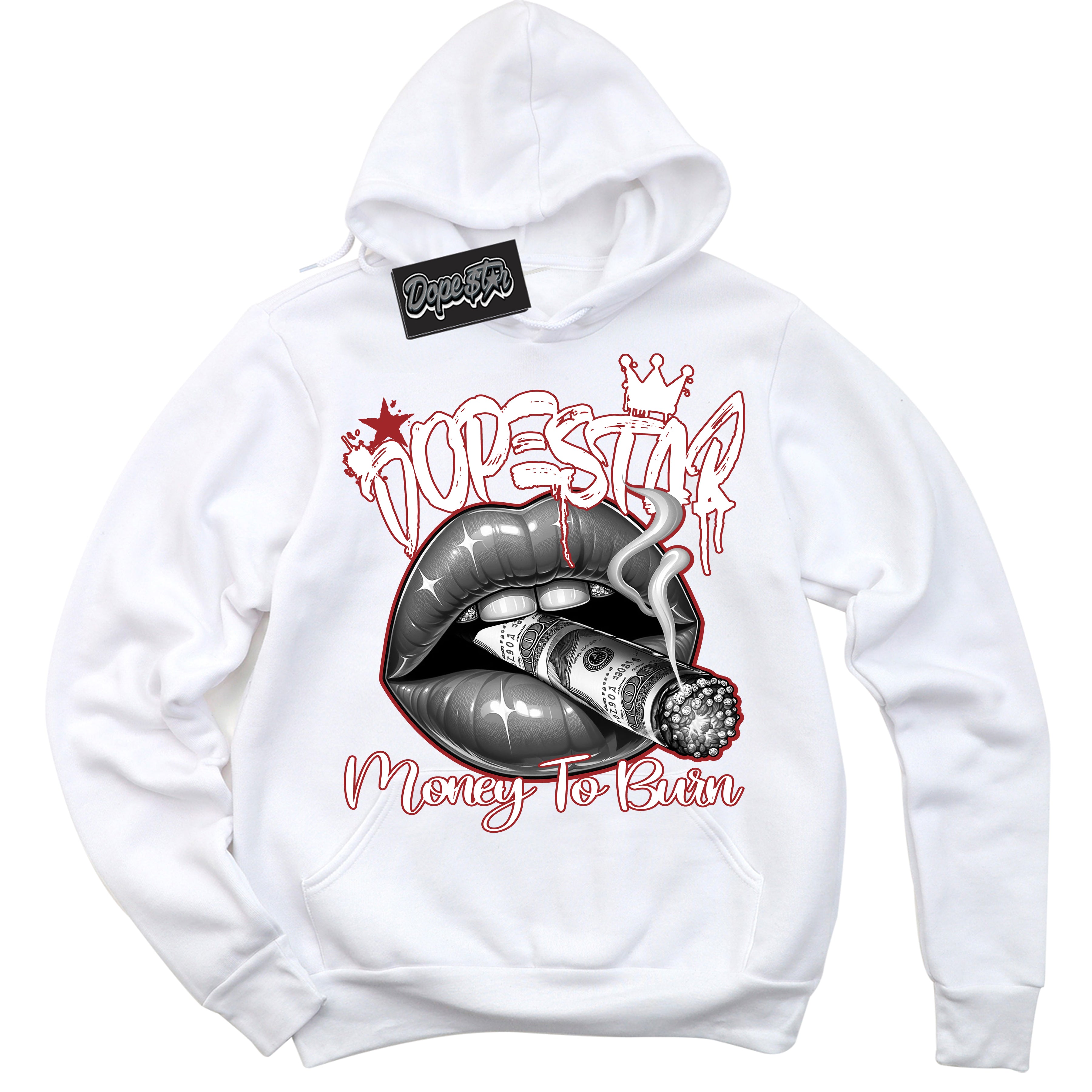 Cool White Hoodie with “ Money To Burn ”  design that Perfectly Matches Cherry 12s  Sneakers.