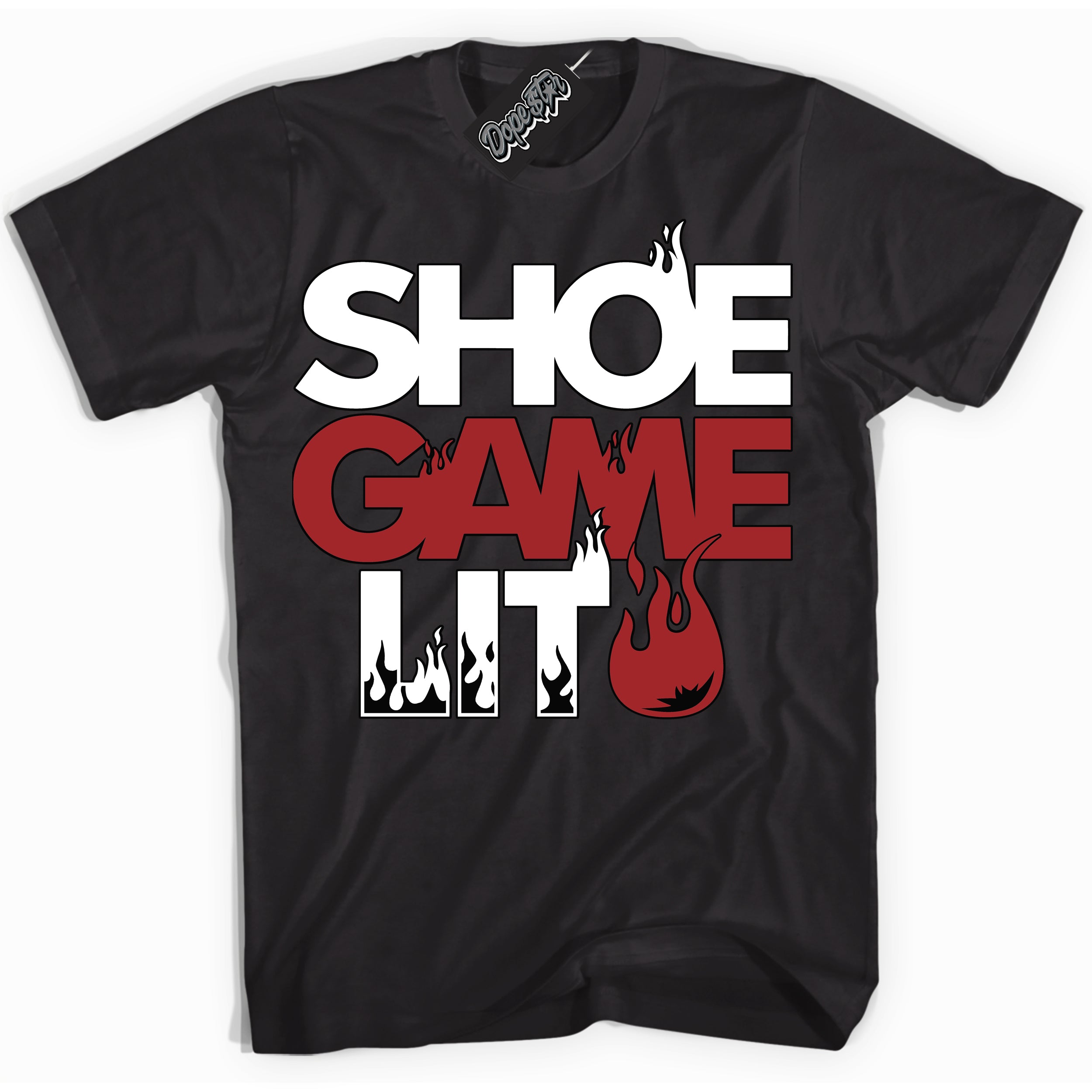 Cool Black Shirt with “ Shoe Game Lit ” design that perfectly matches Cherry 12s Sneakers.