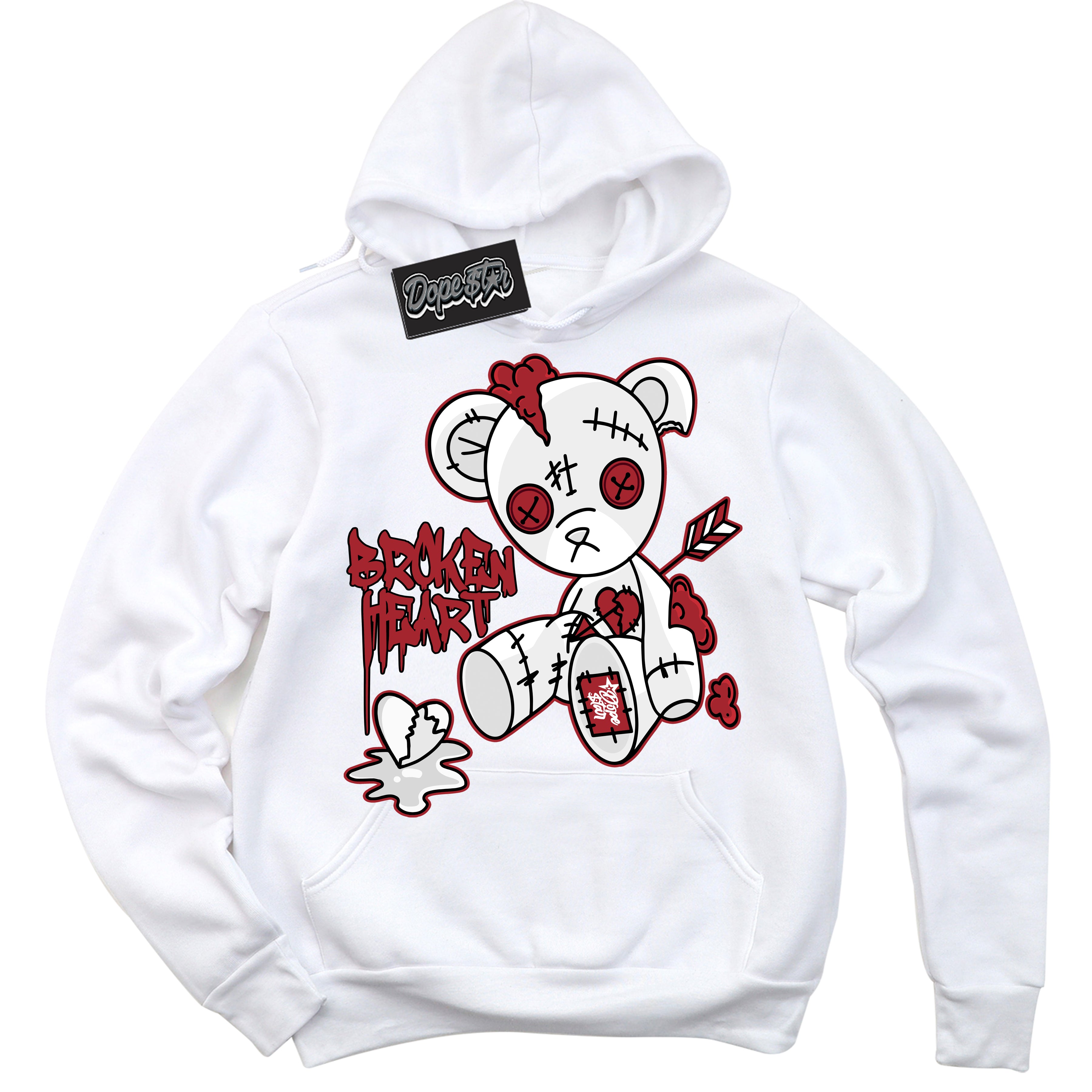 Cool White Hoodie with “ Broken Heart Bear ”  design that Perfectly Matches Taxi Flip 12s Sneakers.