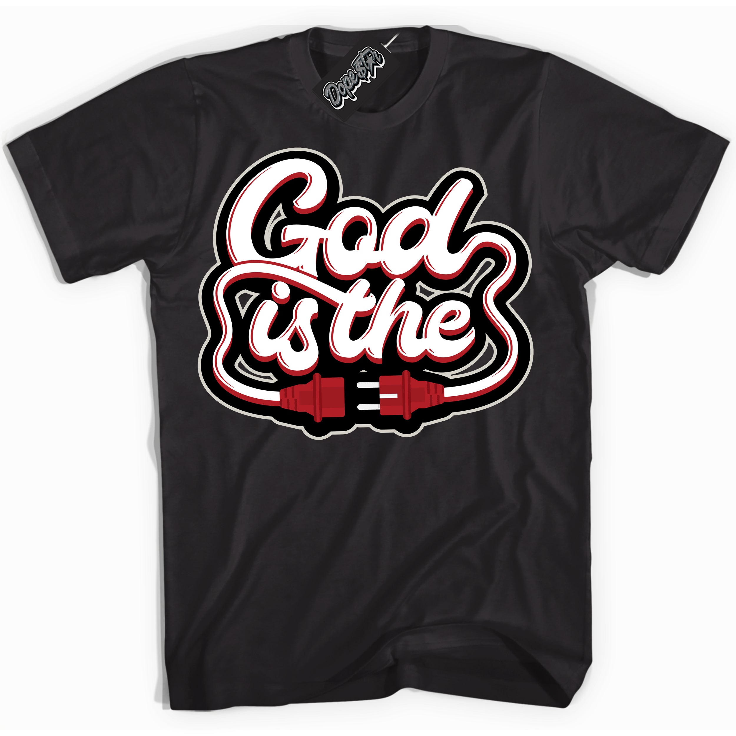 Cool Black Shirt with “ God Is The” design that perfectly matches Taxi Flip 12s Sneakers.