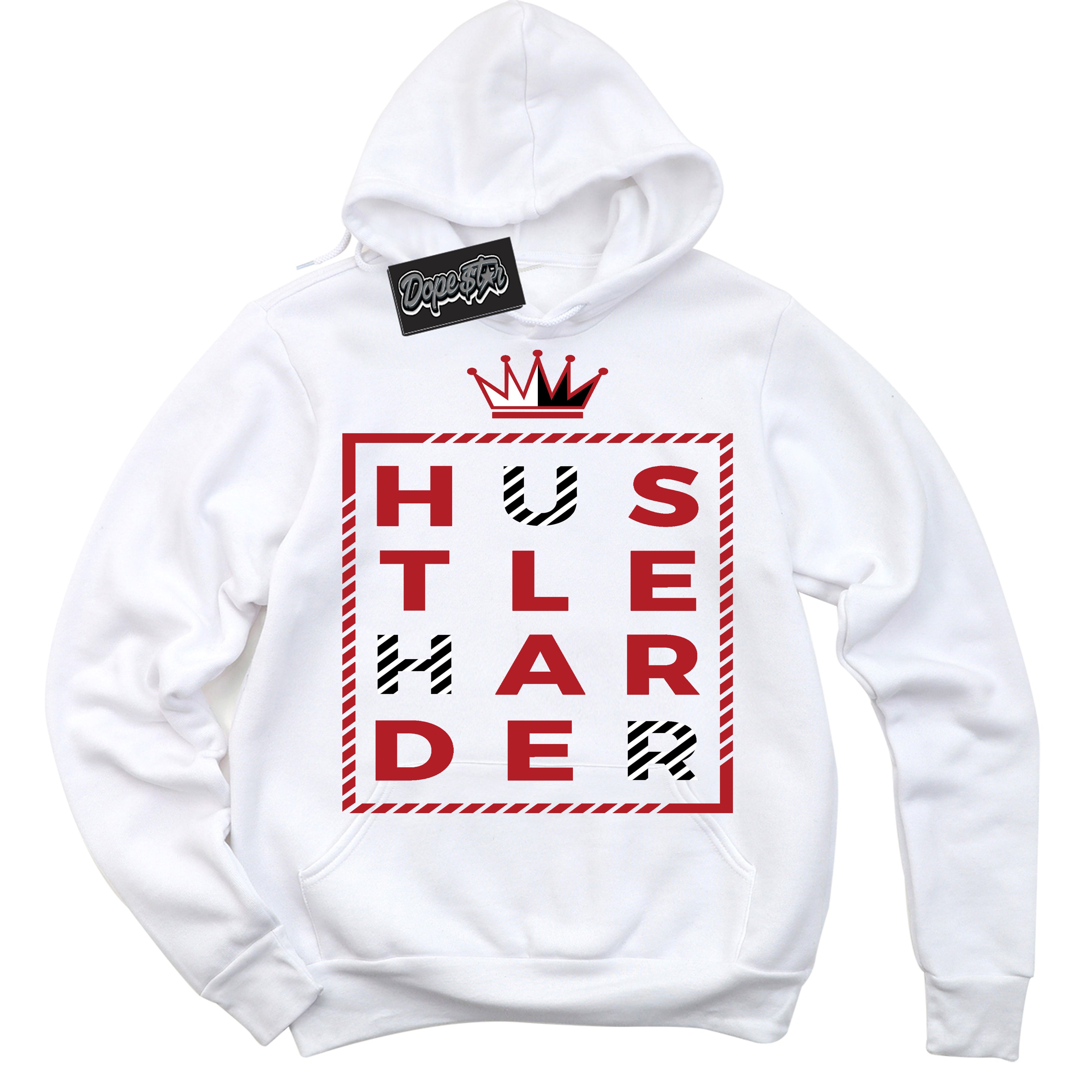 Cool White Hoodie with “ Hustle Harder ”  design that Perfectly Matches Taxi Flip 12s Sneakers.