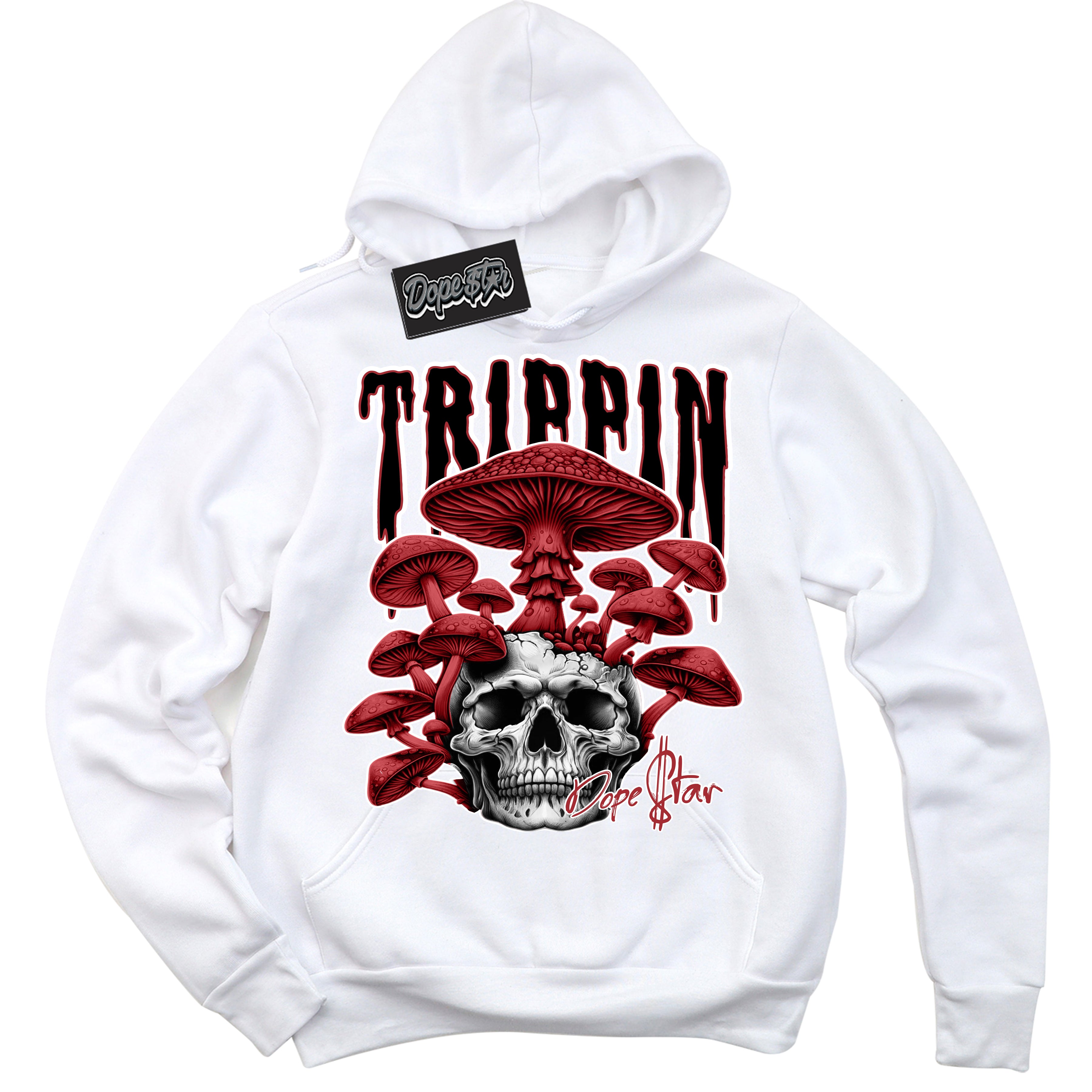 Cool White Hoodie with “Trippin” design that Perfectly Matches Taxi Flip 12s Sneakers.