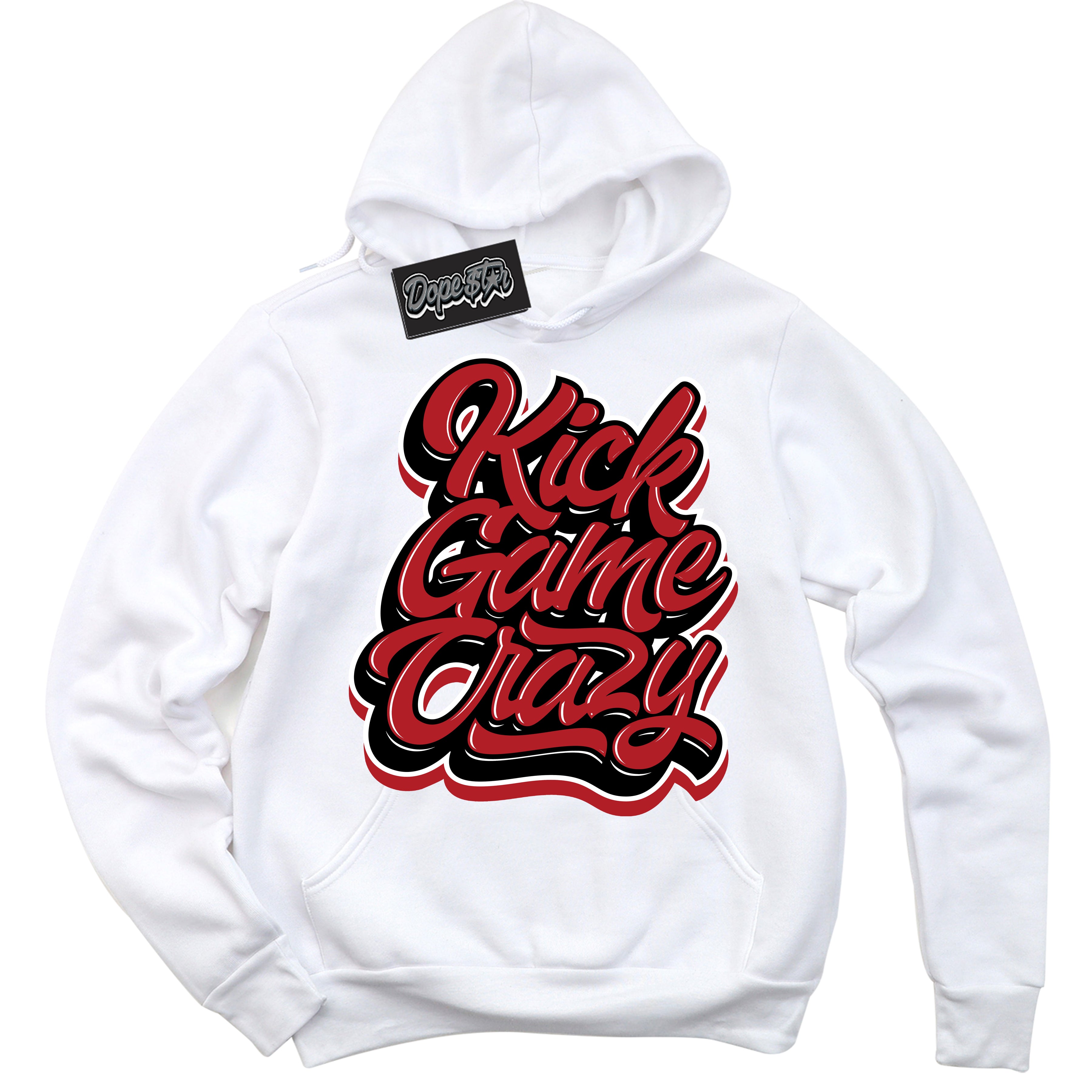 Cool White Hoodie with “ Kick Game Crazy ”  design that Perfectly Matches Taxi Flip 12s Sneakers.