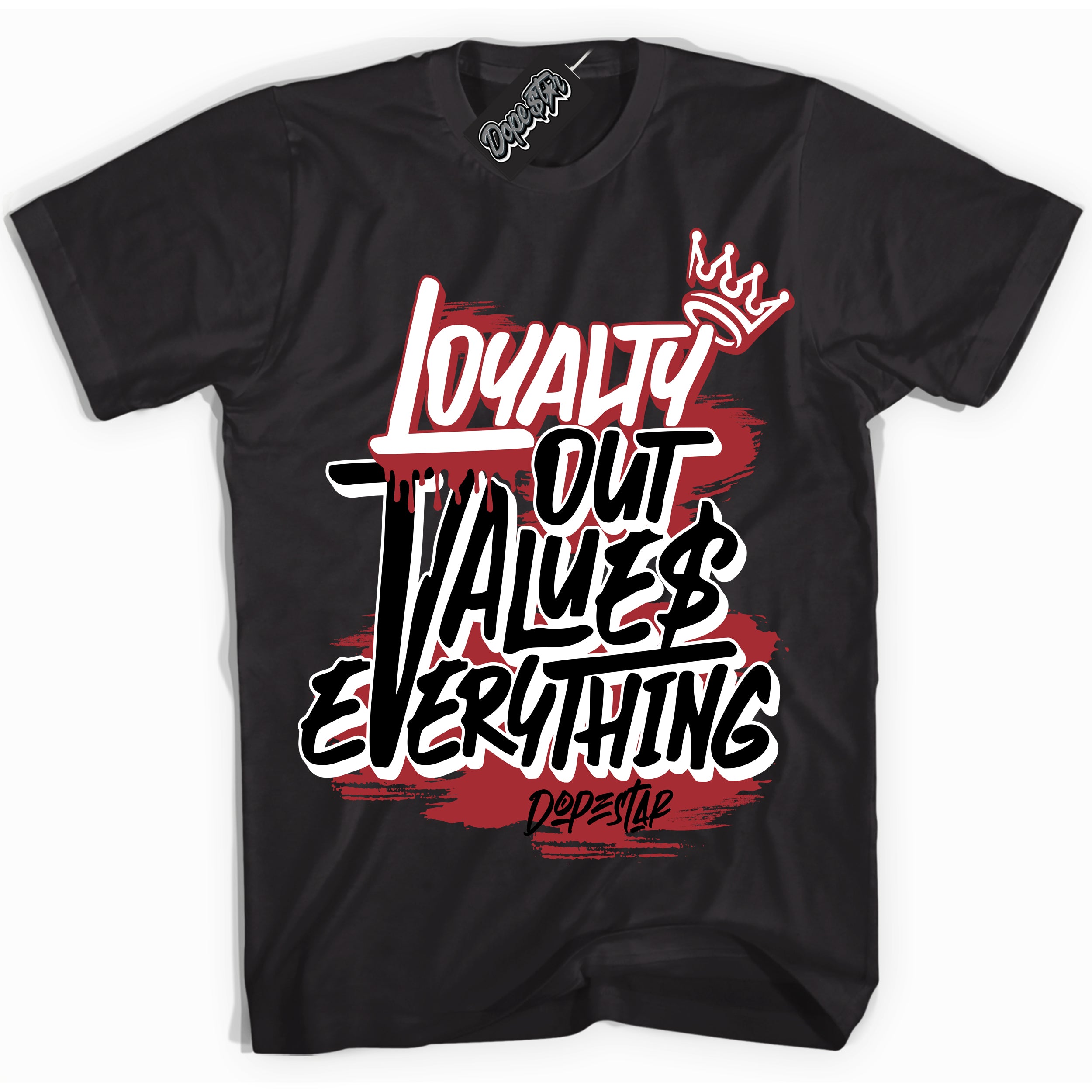 Cool Black Shirt with “ Loyalty Out Values Everything” design that perfectly matches Taxi Flip 12s Sneakers.