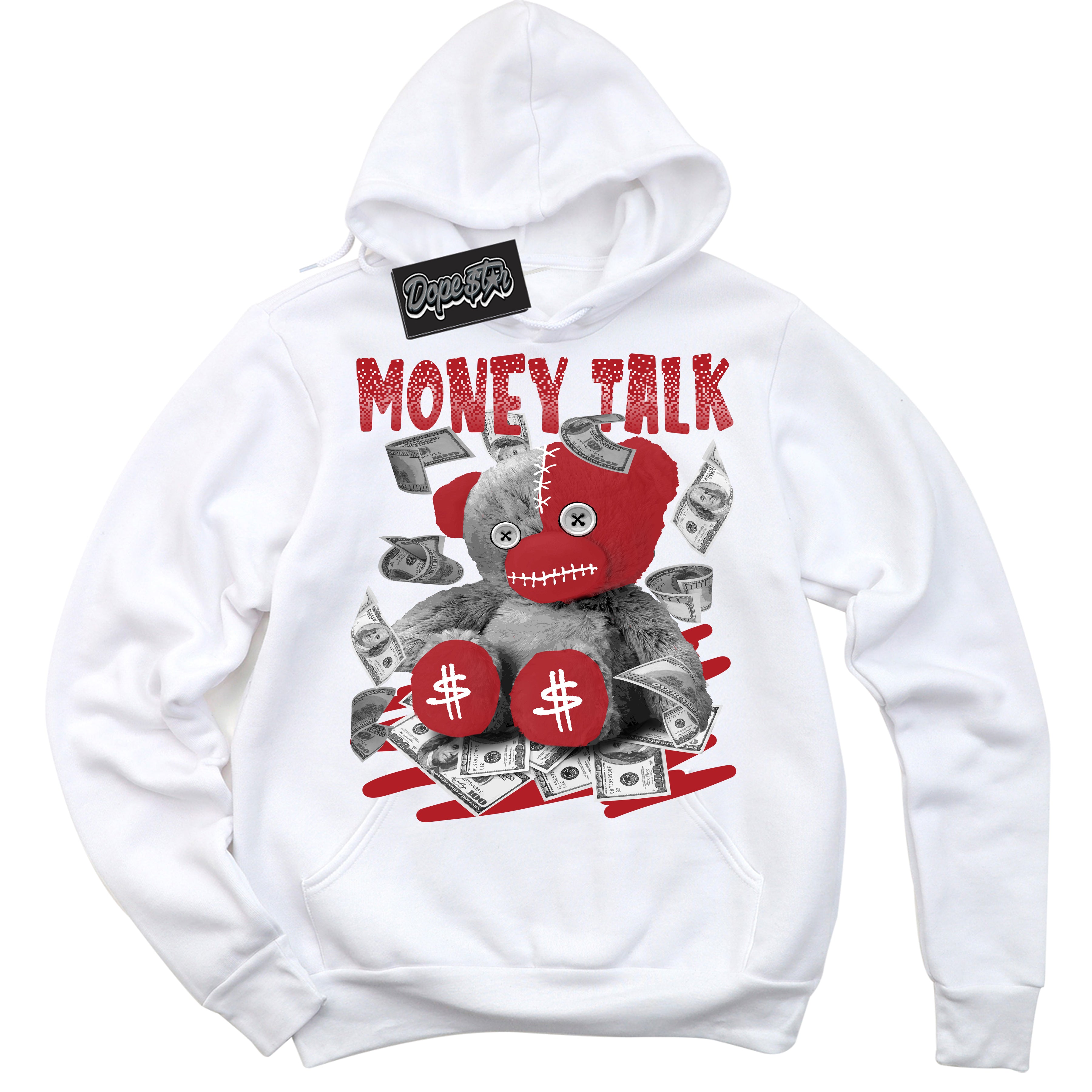 Cool White Hoodie with “ Money Talk Bear ”  design that Perfectly Matches Taxi Flip 12s Sneakers.