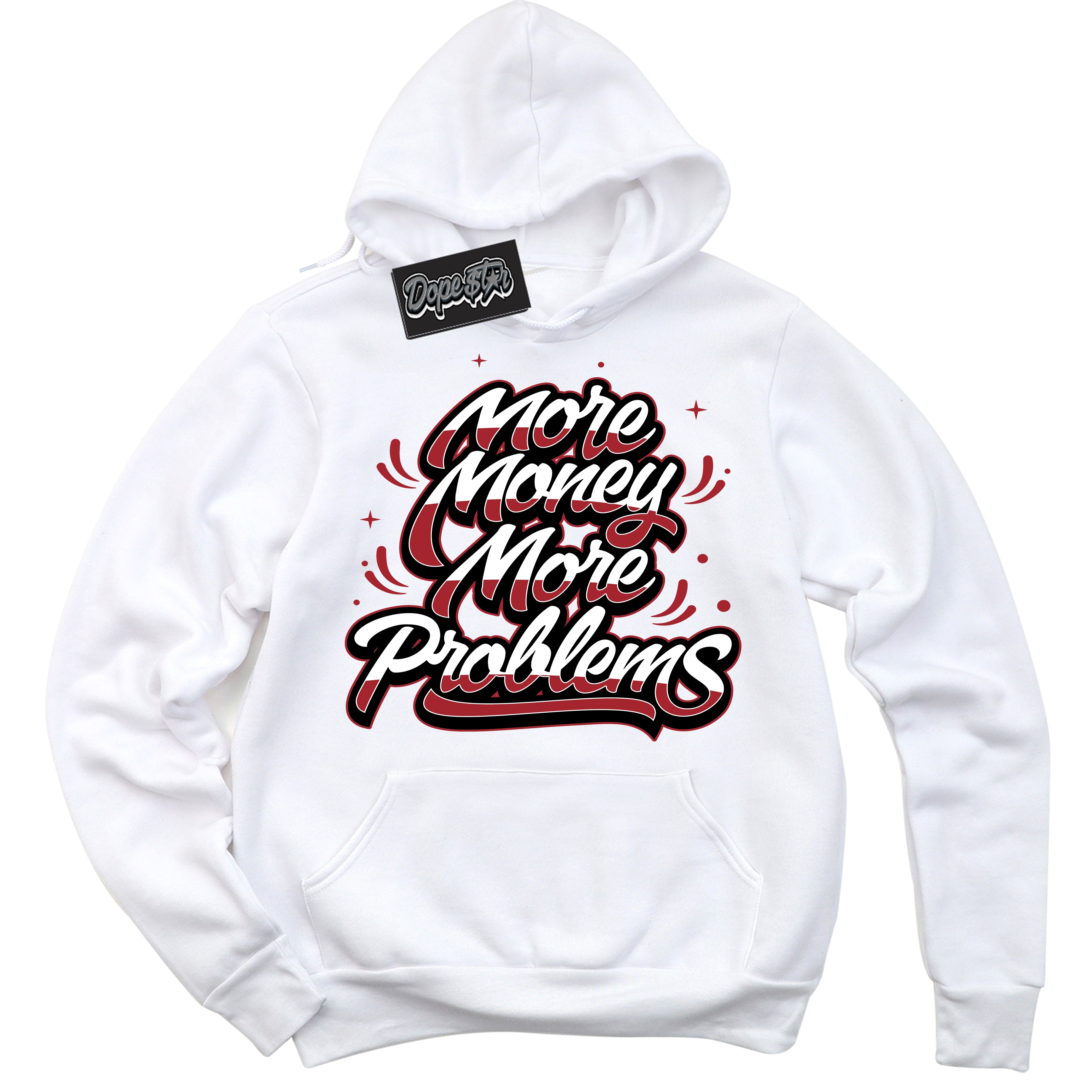 Cool White Hoodie with “ More Money More Problems ”  design that Perfectly Matches Taxi Flip 12s Sneakers.