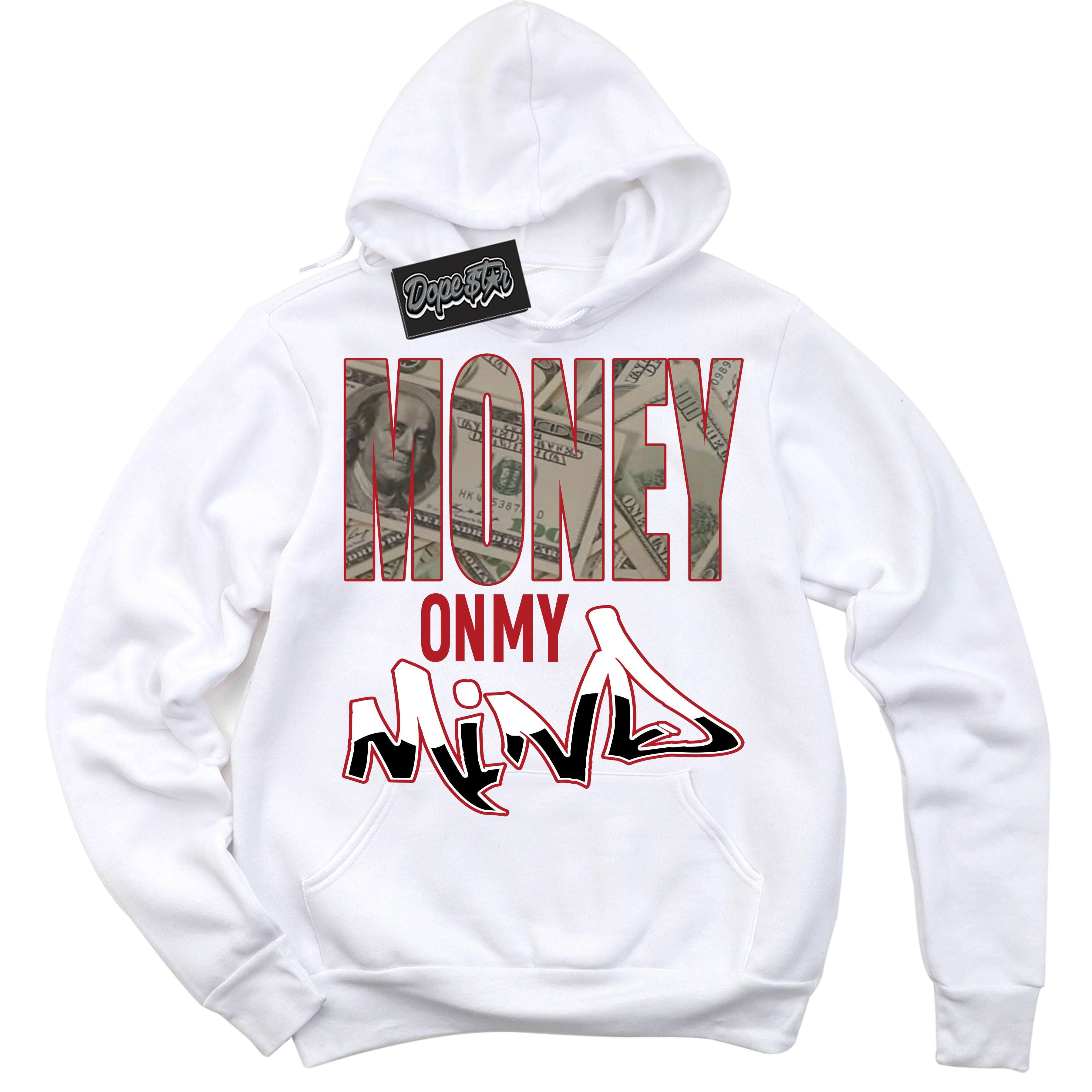 Cool White Hoodie with “ Money On My Mind ”  design that Perfectly Matches Taxi Flip 12s Sneakers.