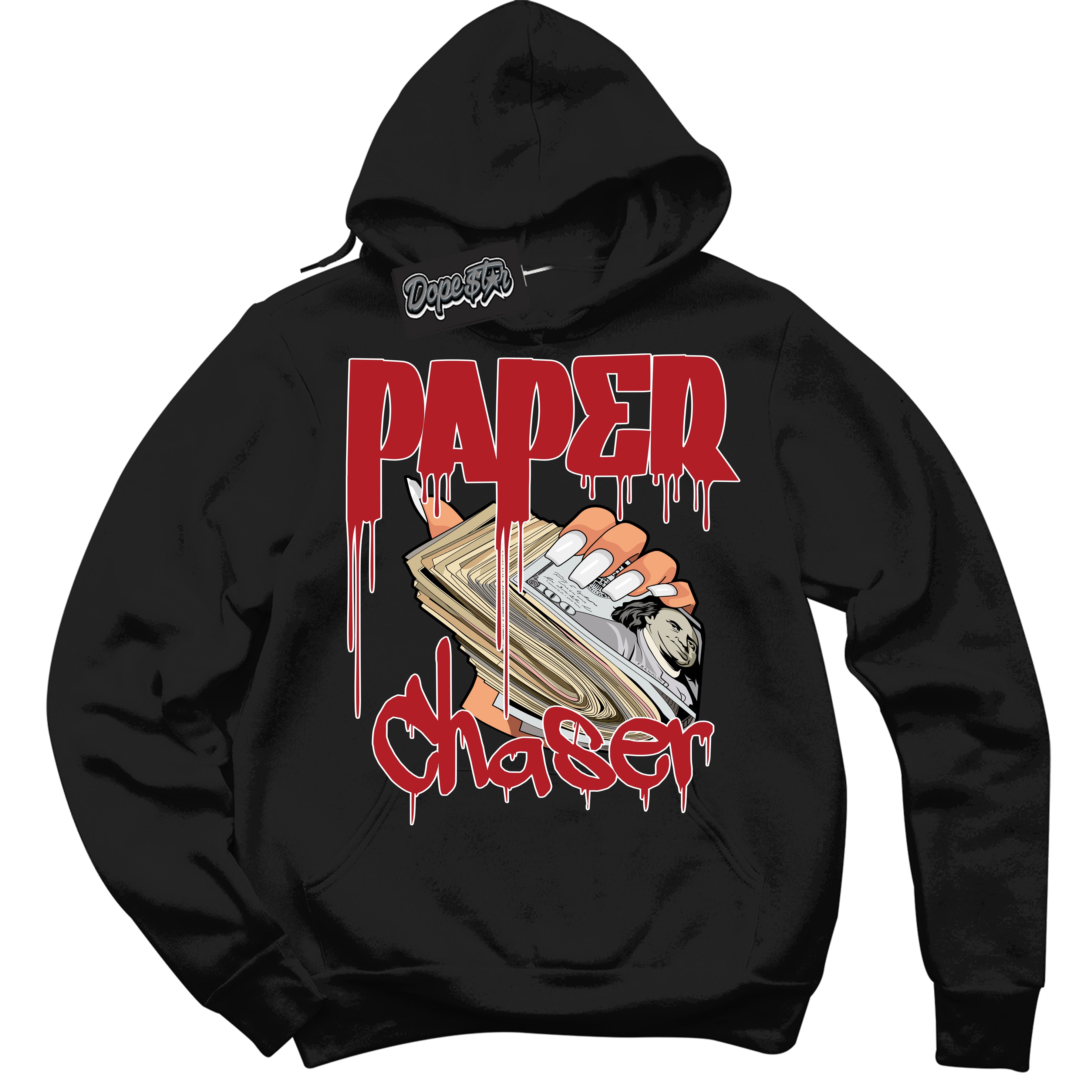 Cool Black Hoodie with “ Paper Chaser ”  design that Perfectly Matches Taxi Flip 12s Sneakers.