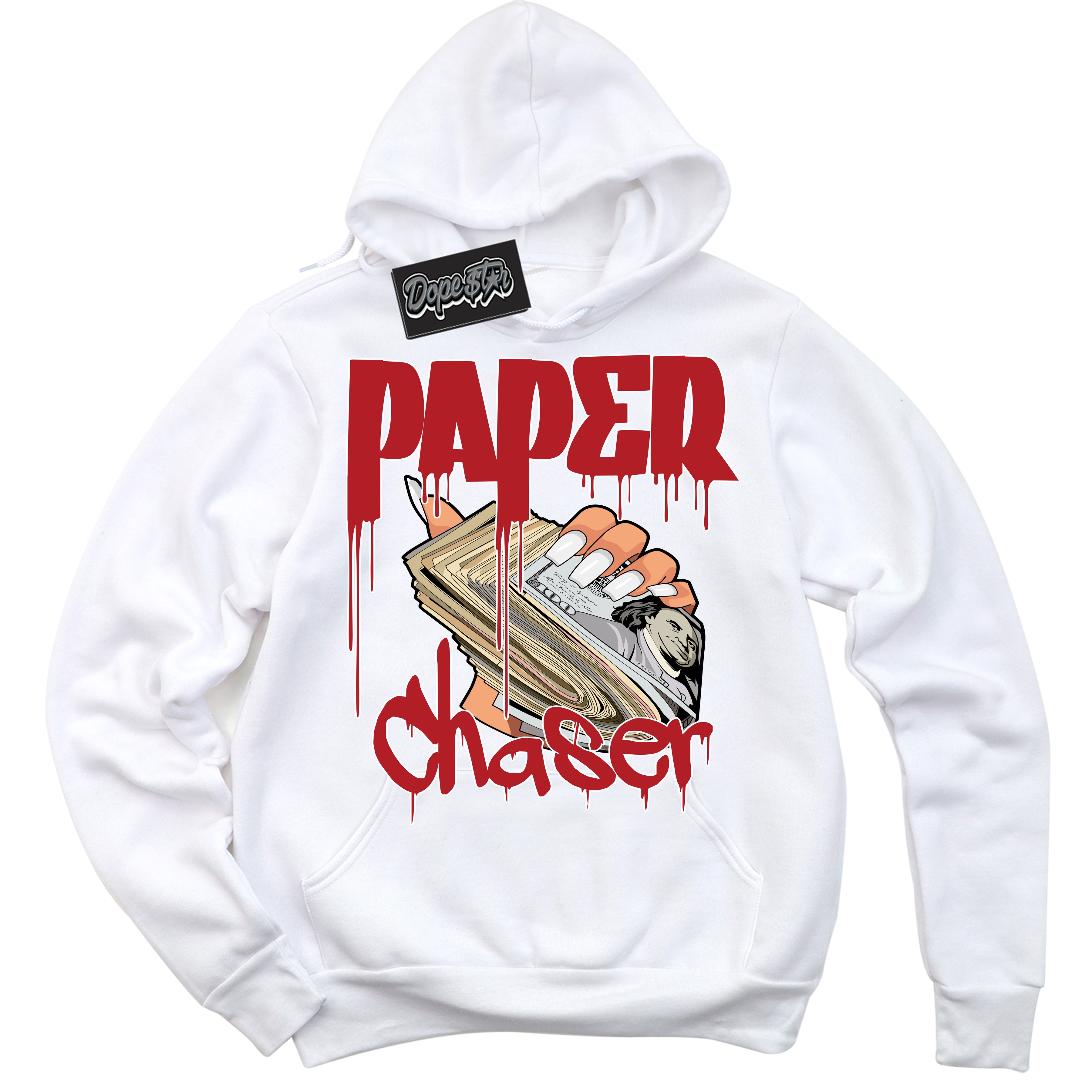 Cool White Hoodie with “ Paper Chaser ”  design that Perfectly Matches Taxi Flip 12s Sneakers.